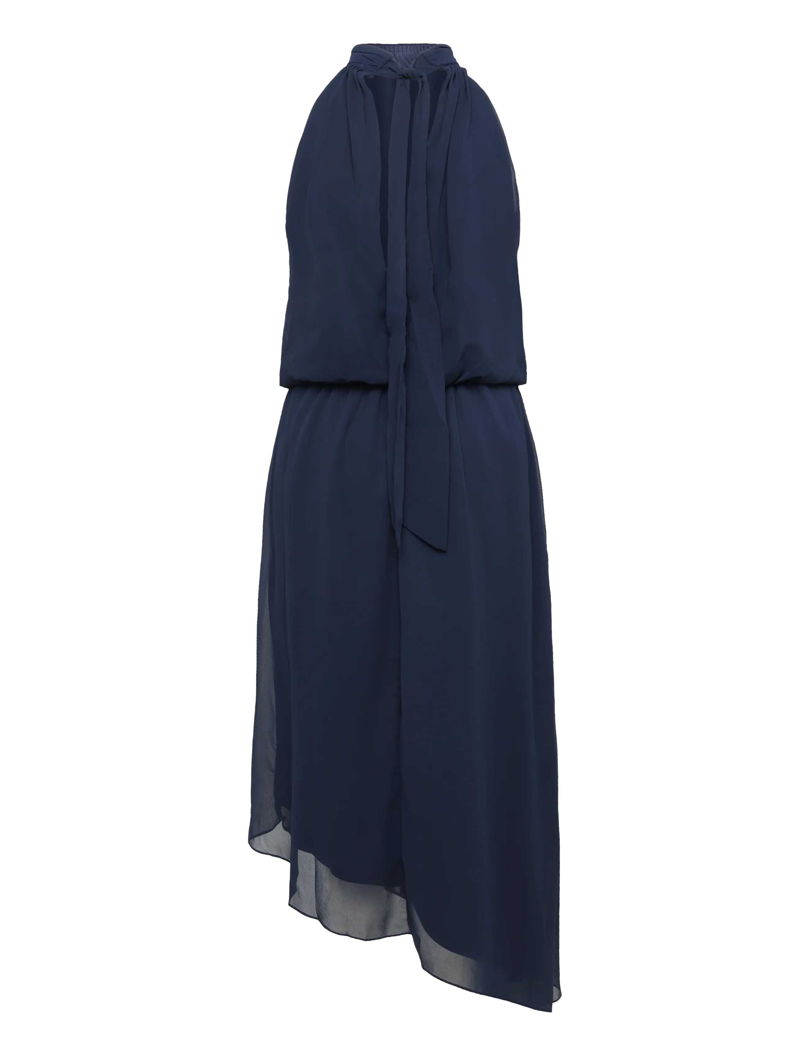 Bubbleroom - Asymmetric Chiffon Halterneck Dress - dark blue - 2