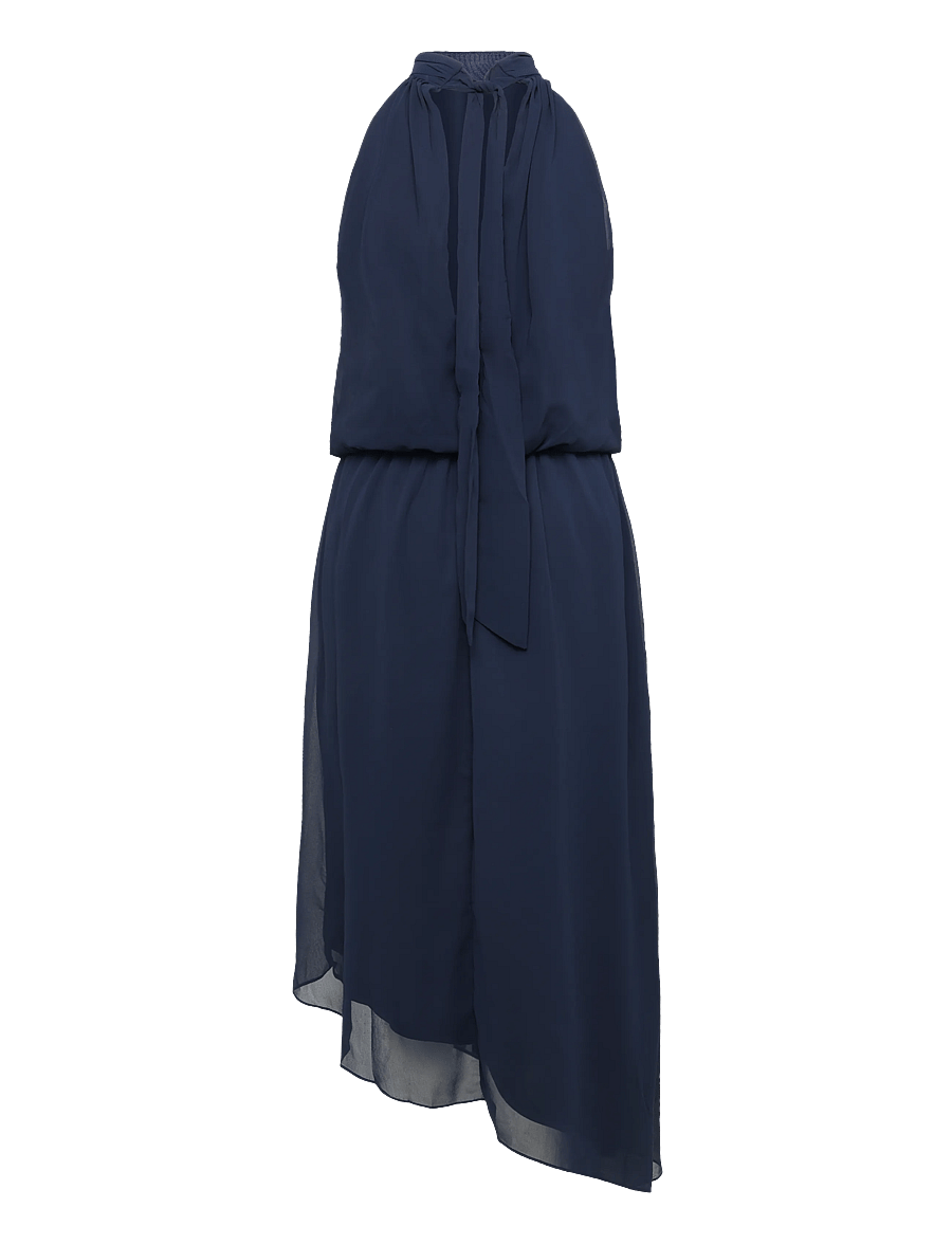 Bubbleroom - Asymmetric Chiffon Halterneck Dress - maxi kjoler - dark blue - 2