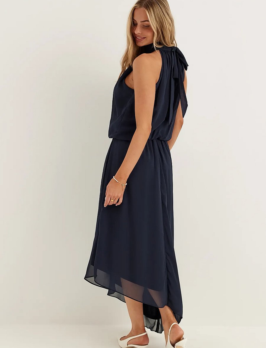 Bubbleroom - Asymmetric Chiffon Halterneck Dress - maxi kjoler - dark blue - 4