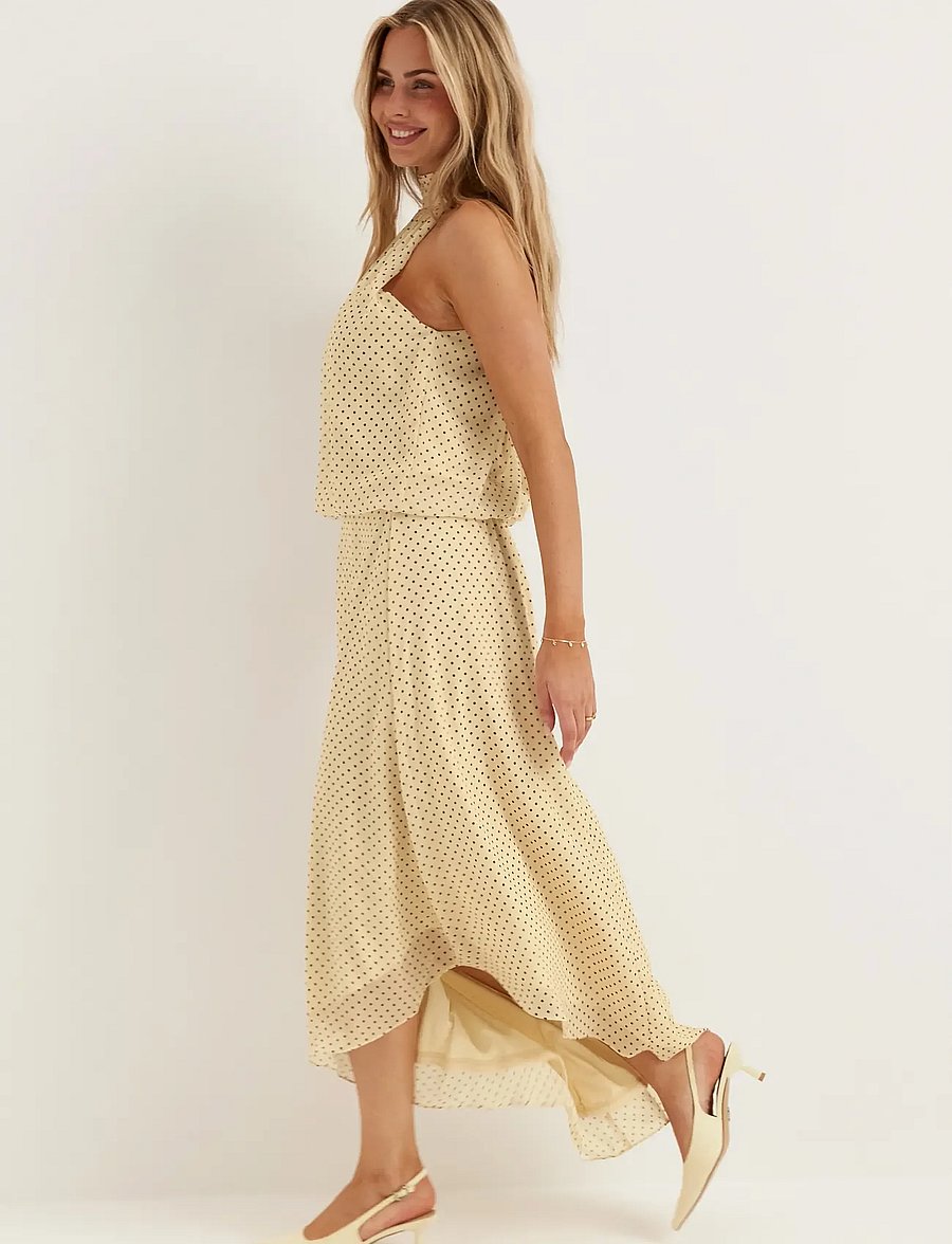 Bubbleroom - Asymmetric Chiffon Halterneck Dress - maxikleider - light yellow/patterned - 3