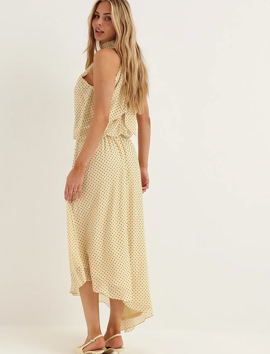Bubbleroom - Asymmetric Chiffon Halterneck Dress - maxikleider - light yellow/patterned - 4