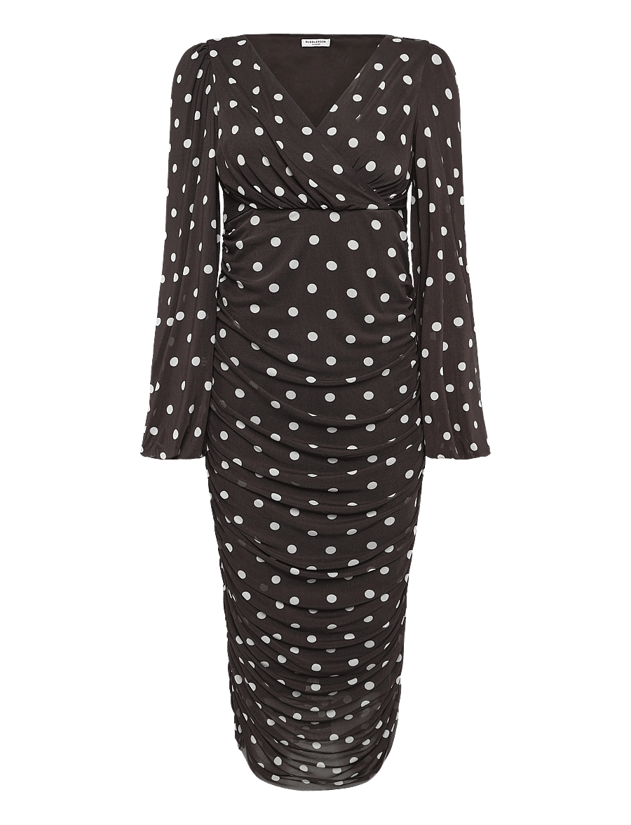 Bubbleroom - Mesh Wrap Ankle Dress - wickelkleider - brown/patterned - 1