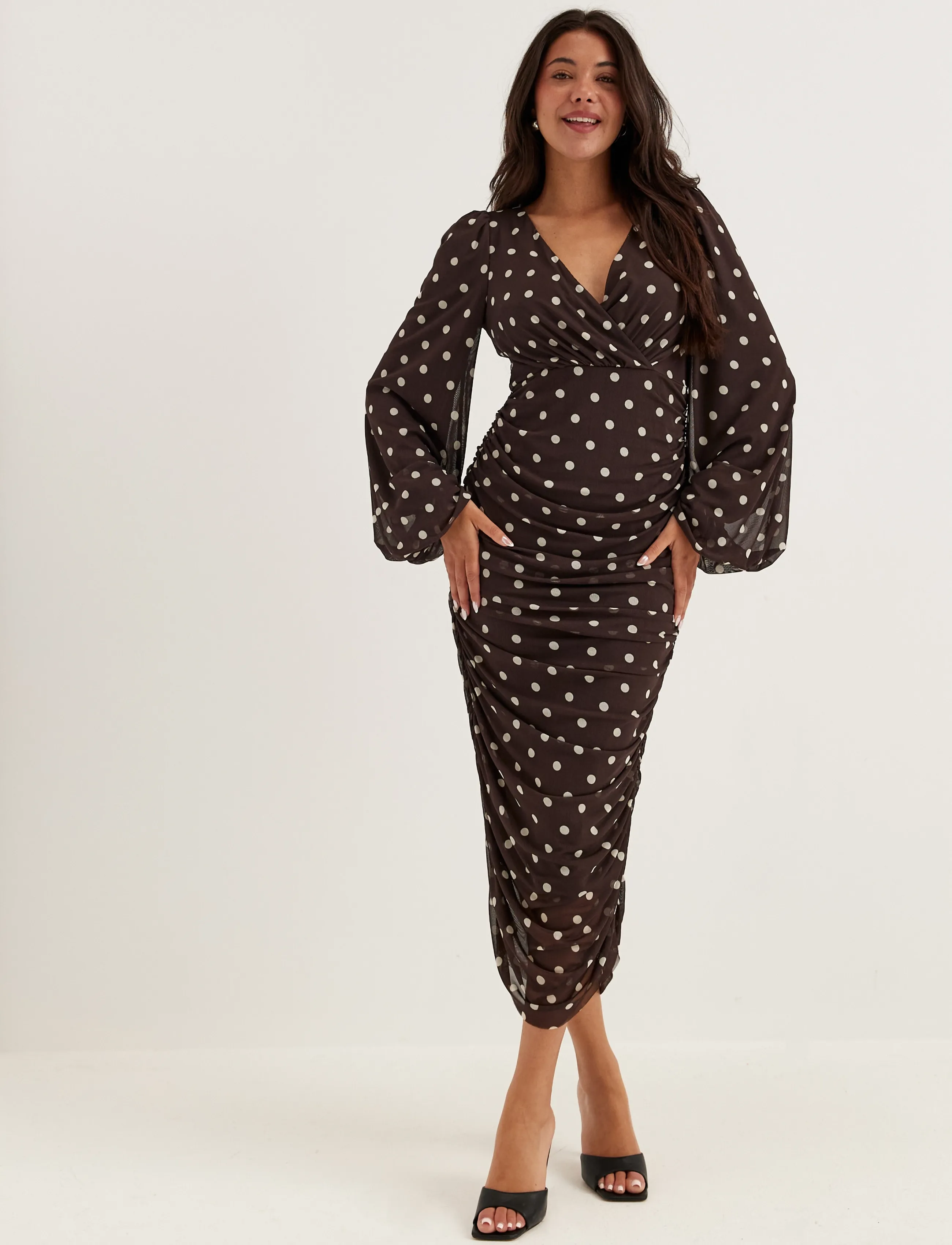 Bubbleroom Mesh Wrap Ankle Dress, L, Brown, Kjoler > Maxikjole, Dame