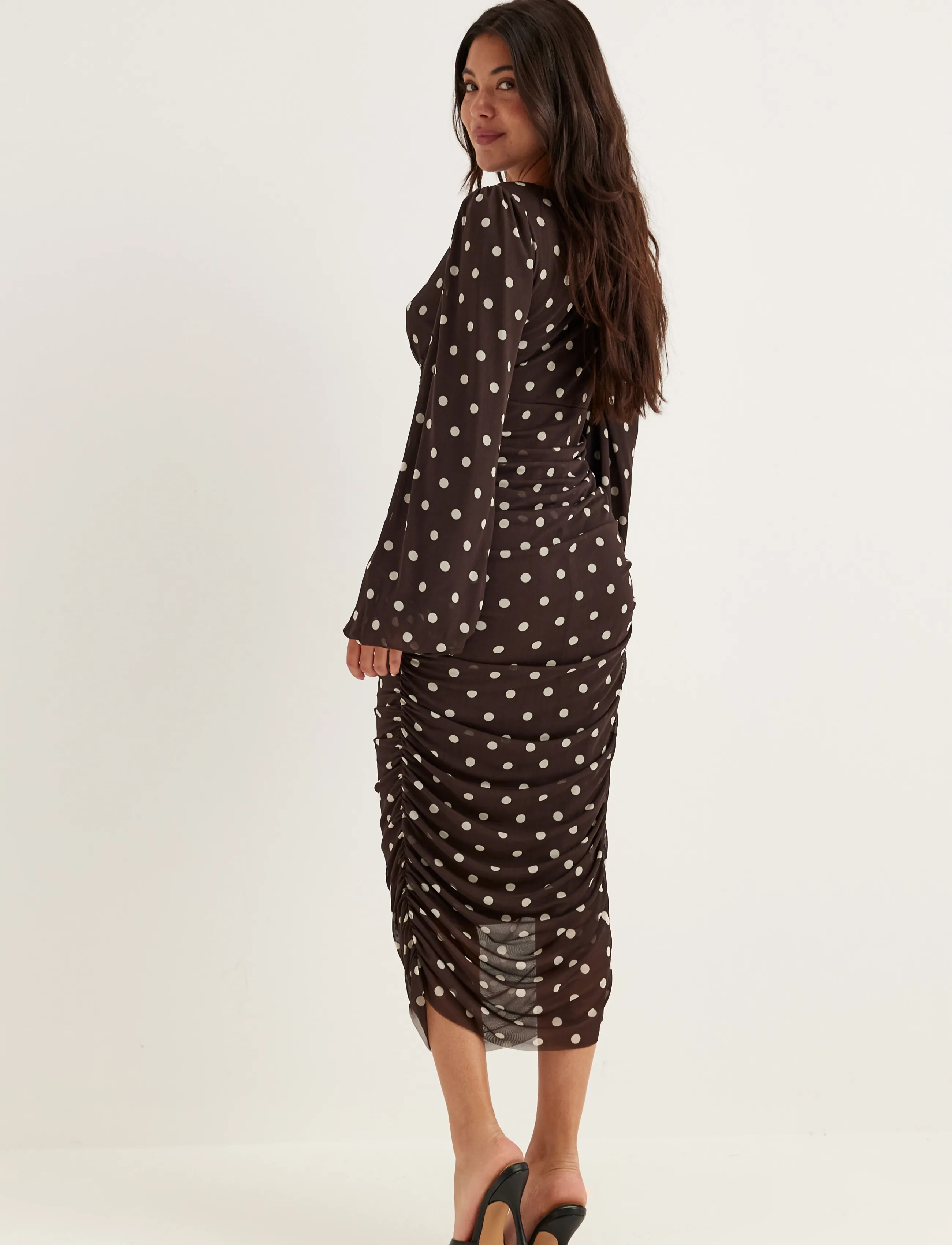Bubbleroom - Mesh Wrap Ankle Dress - wickelkleider - brown/patterned - 3