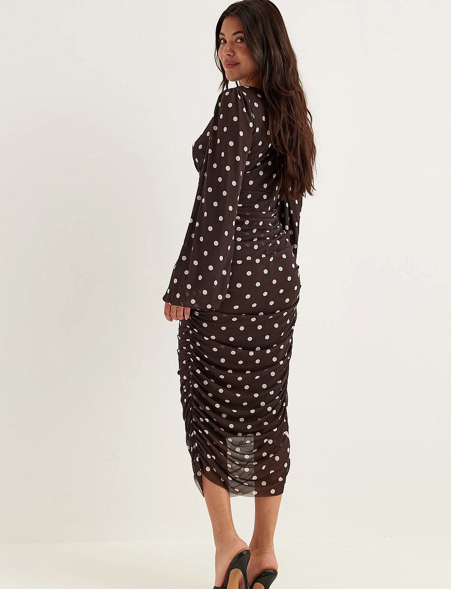 Bubbleroom - Mesh Wrap Ankle Dress - wickelkleider - brown/patterned - 3