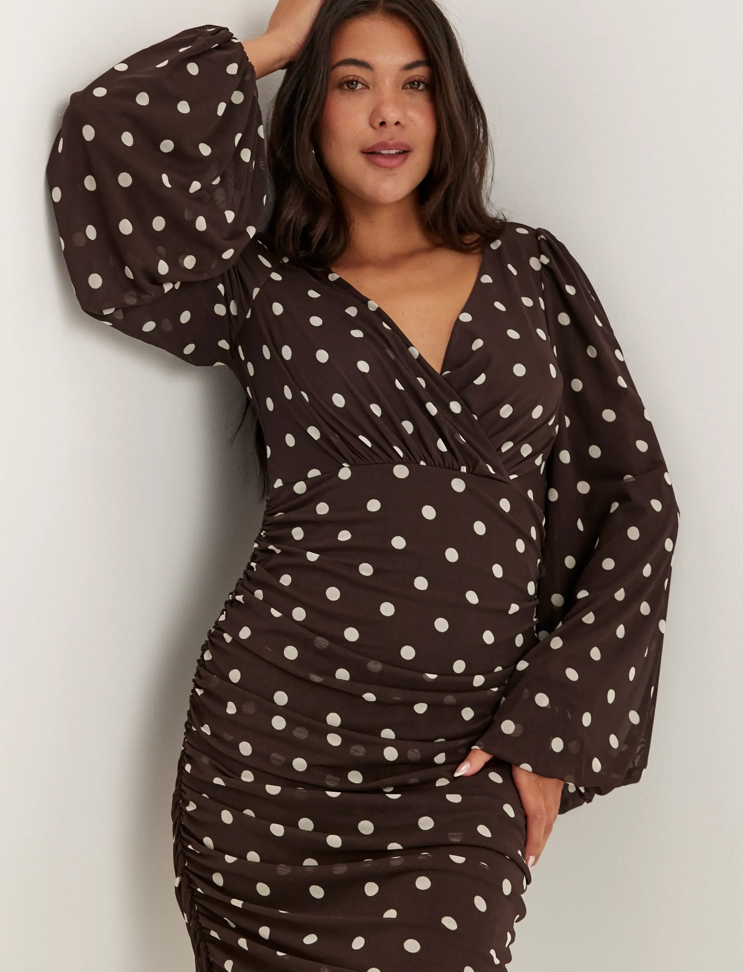 Bubbleroom - Mesh Wrap Ankle Dress - wickelkleider - brown/patterned - 4