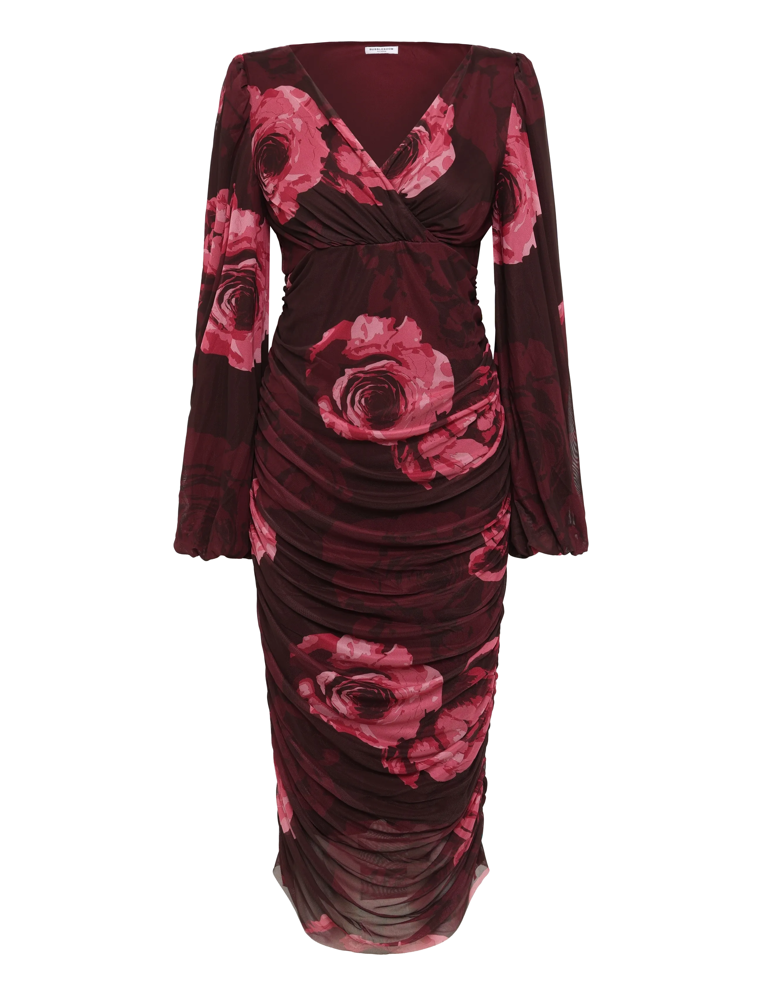 Bubbleroom - Mesh Wrap Ankle Dress - wickelkleider - pink/floral - 1