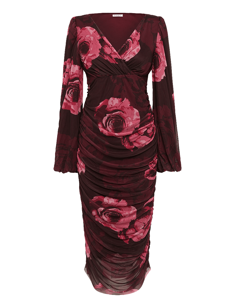 Bubbleroom - Mesh Wrap Ankle Dress - wickelkleider - pink/floral - 1