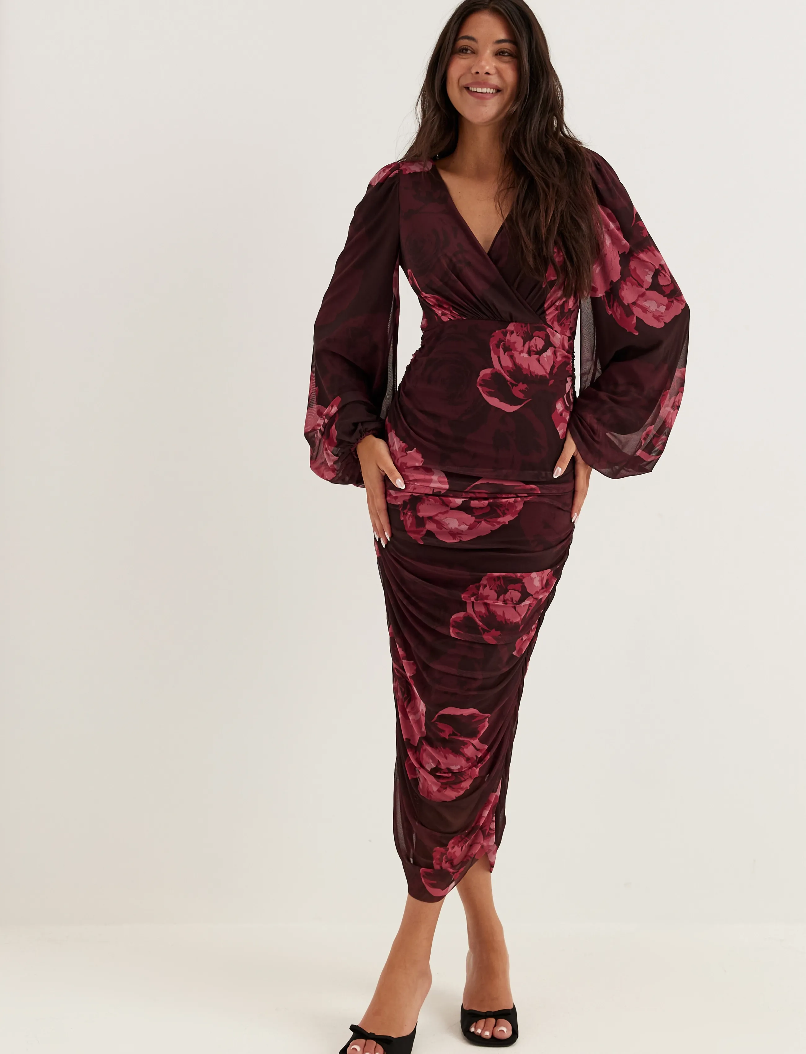 Bubbleroom - Mesh Wrap Ankle Dress - wickelkleider - pink/floral - 3