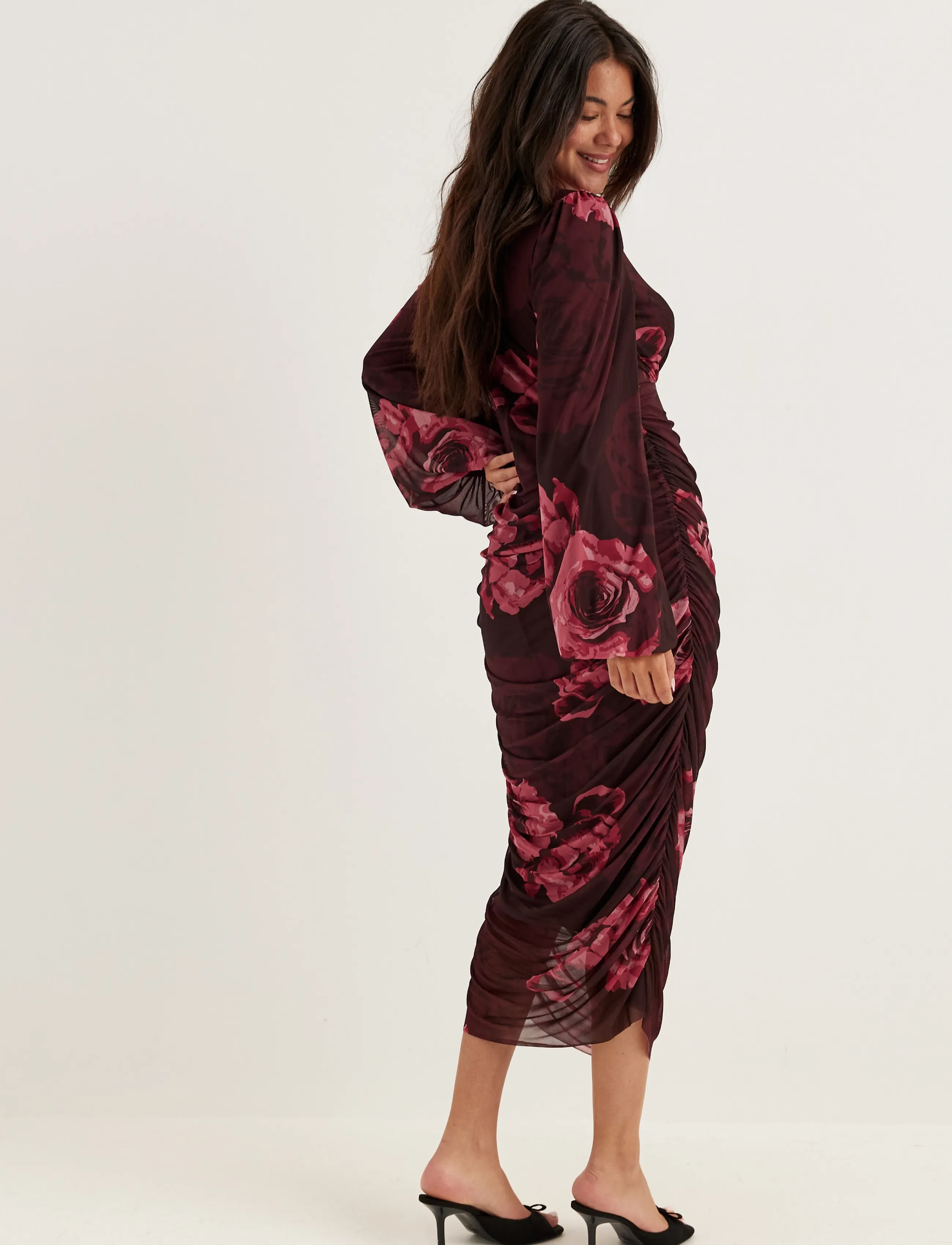 Bubbleroom - Mesh Wrap Ankle Dress - wickelkleider - pink/floral - 4