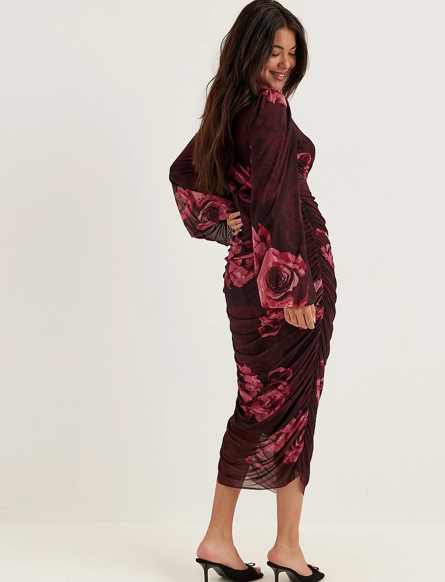 Bubbleroom - Mesh Wrap Ankle Dress - wickelkleider - pink/floral - 4