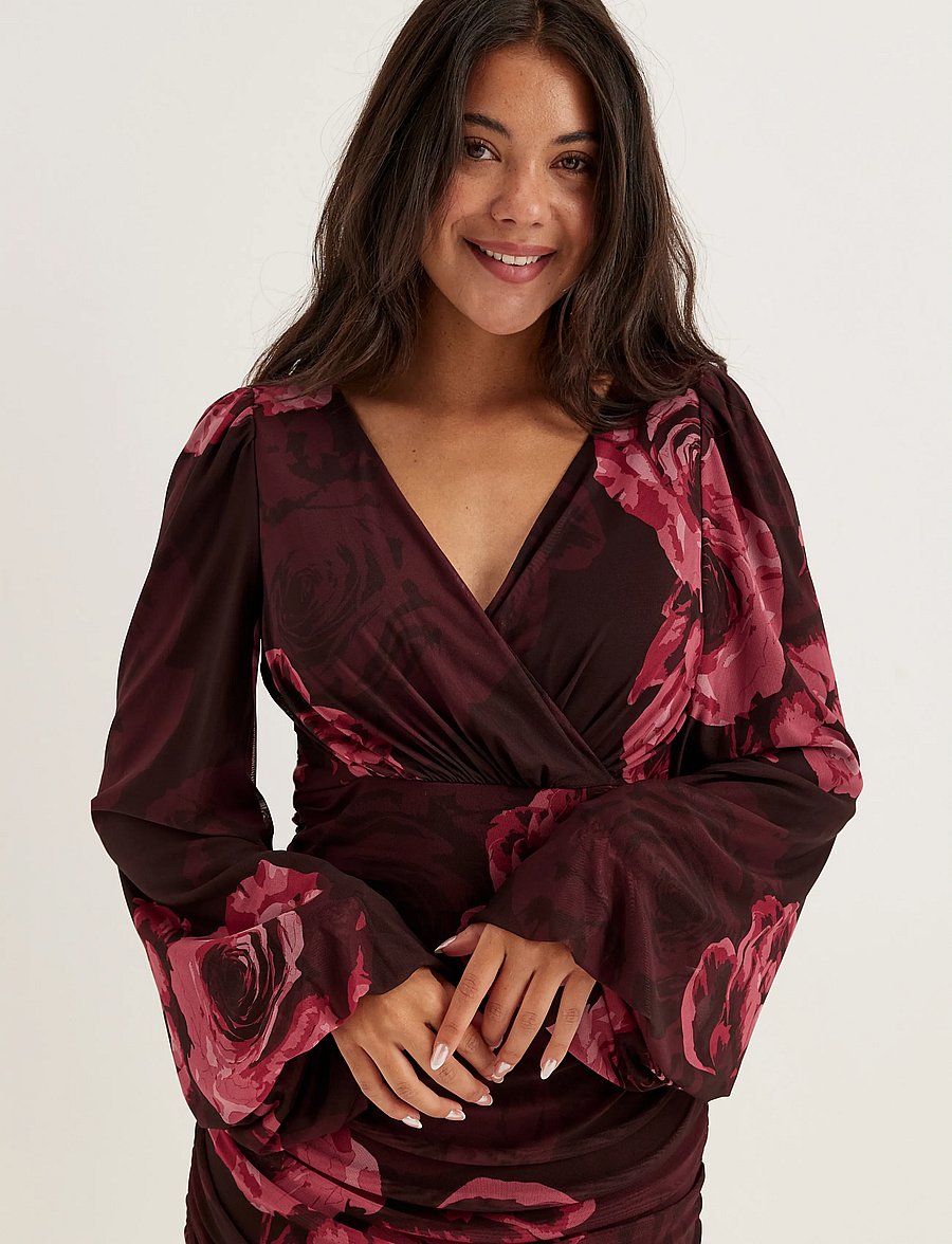 Bubbleroom - Mesh Wrap Ankle Dress - wickelkleider - pink/floral - 5