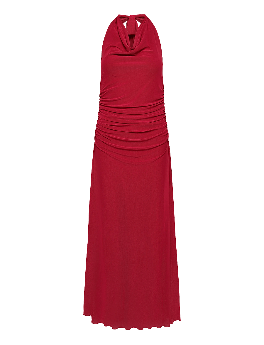 Bubbleroom - Drapy Halterneck Mesh Dress - Õhtukleidid - cerise - 1