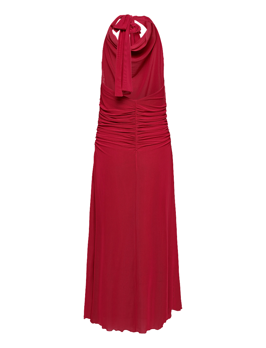 Bubbleroom - Drapy Halterneck Mesh Dress - Õhtukleidid - cerise - 2