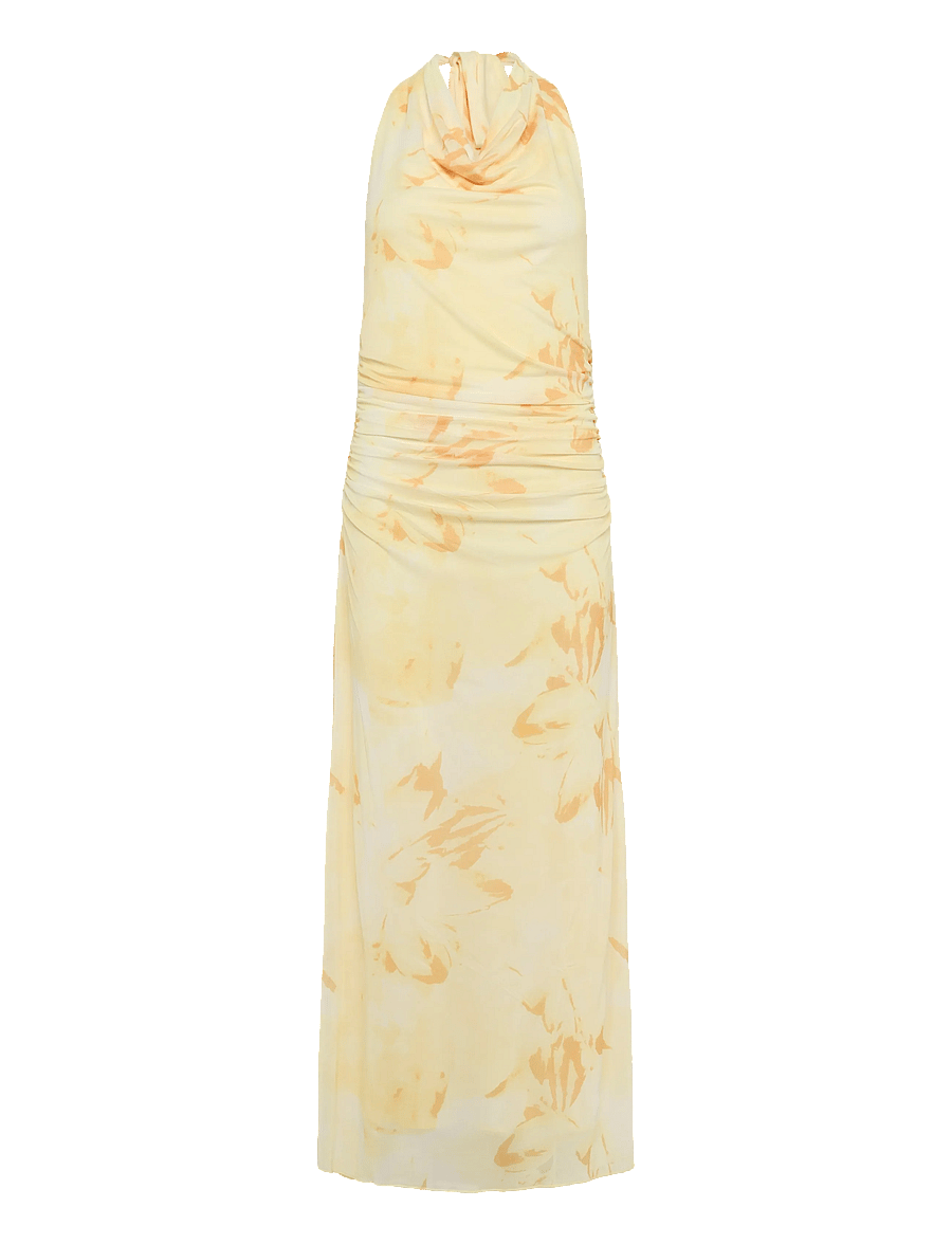 Bubbleroom - Drapy Halterneck Mesh Dress - abendkleider - light yellow/patterned - 1