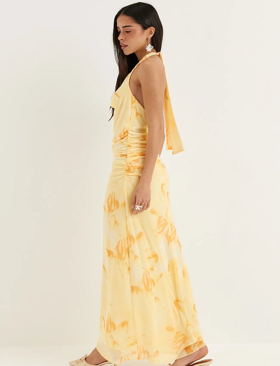 Bubbleroom - Drapy Halterneck Mesh Dress - abendkleider - light yellow/patterned - 5