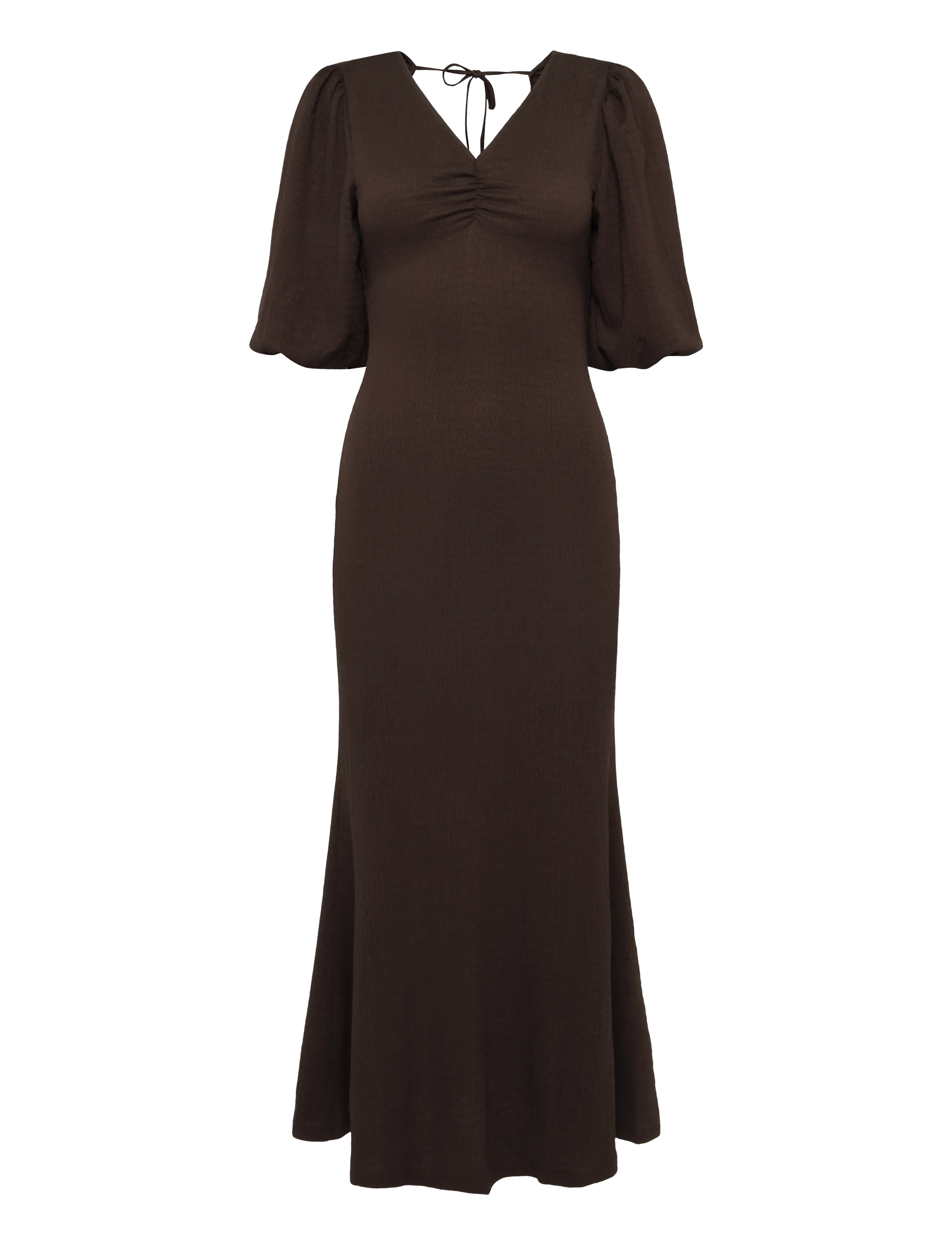 Bubbleroom - Structure Puff Sleeve Dress - maksikleidid - brown - 1