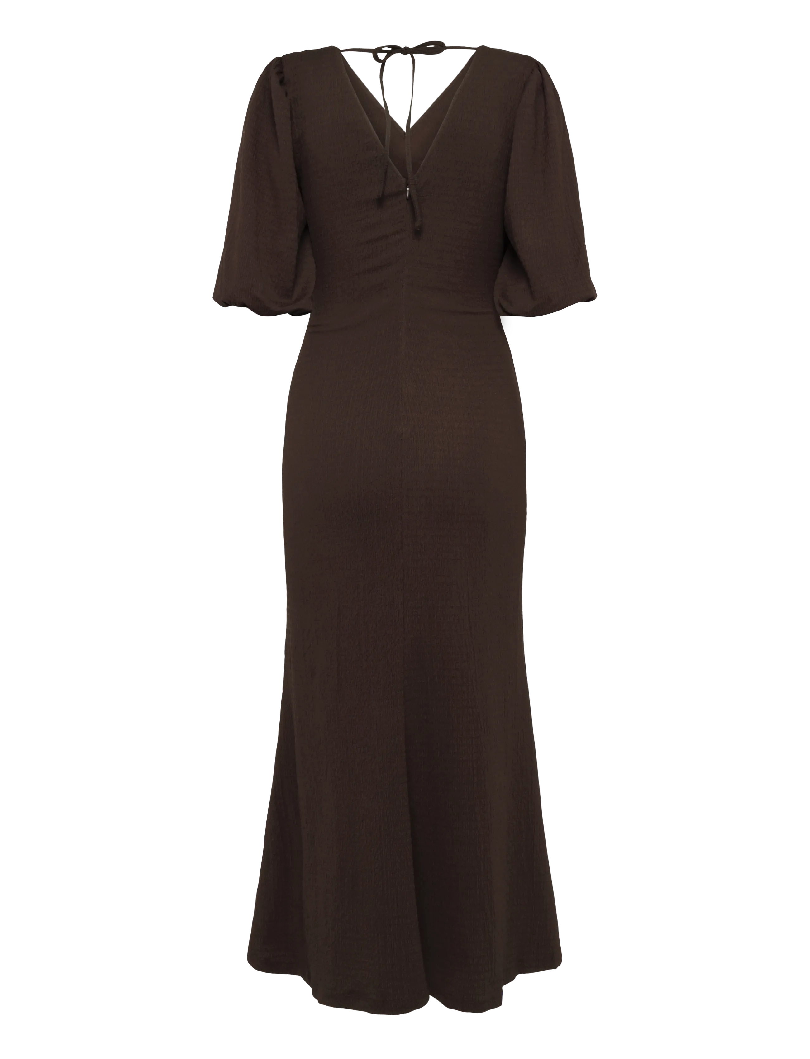 Bubbleroom - Structure Puff Sleeve Dress - maksikleidid - brown - 2