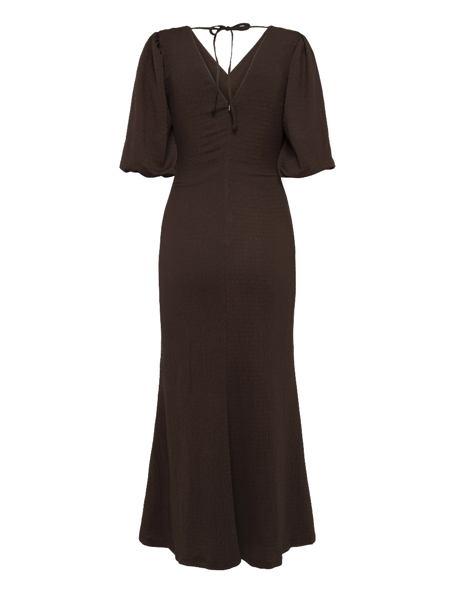 Bubbleroom - Structure Puff Sleeve Dress - maksikleidid - brown - 2