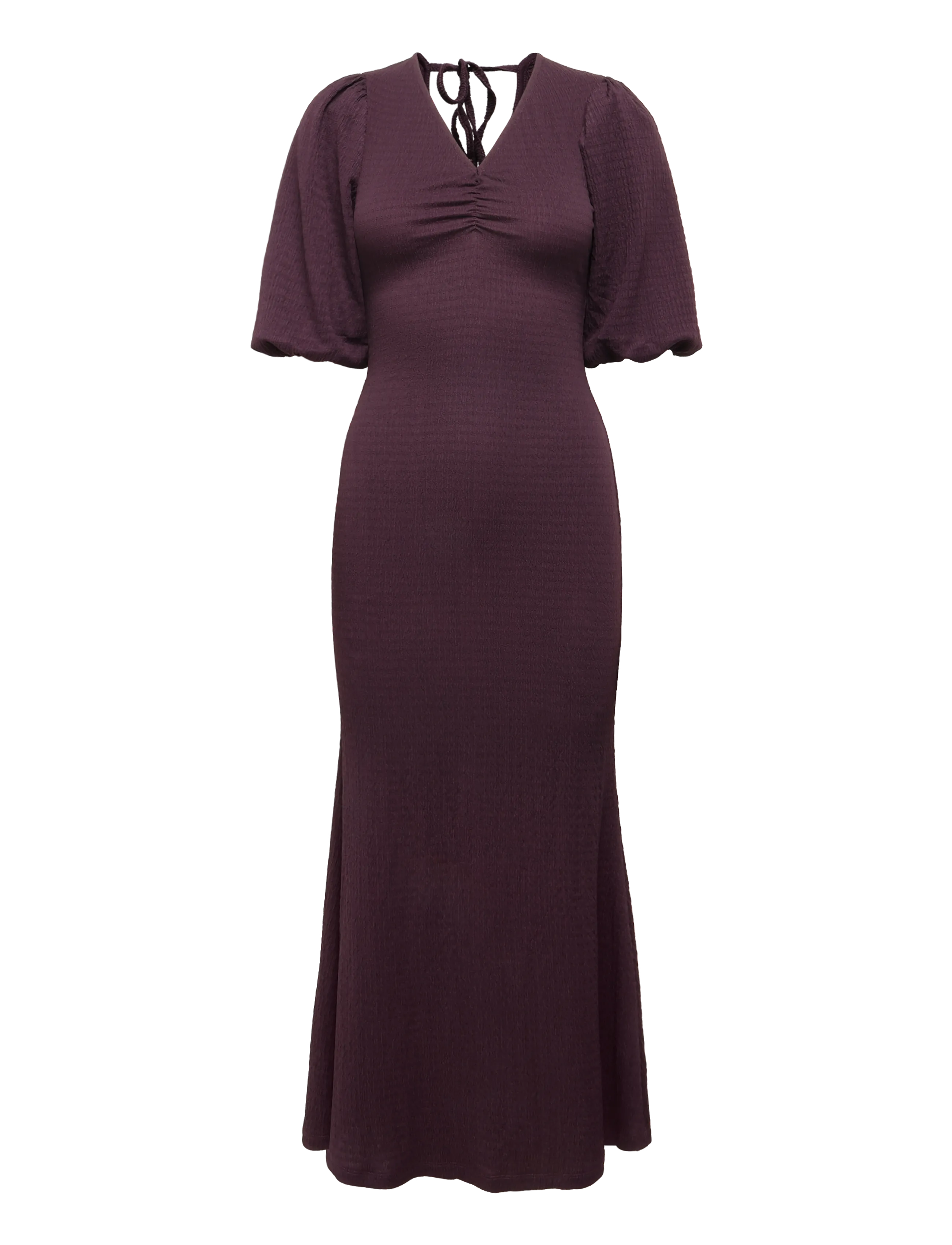 Bubbleroom - Structure Puff Sleeve Dress - maxiklänningar - dark plum - 1