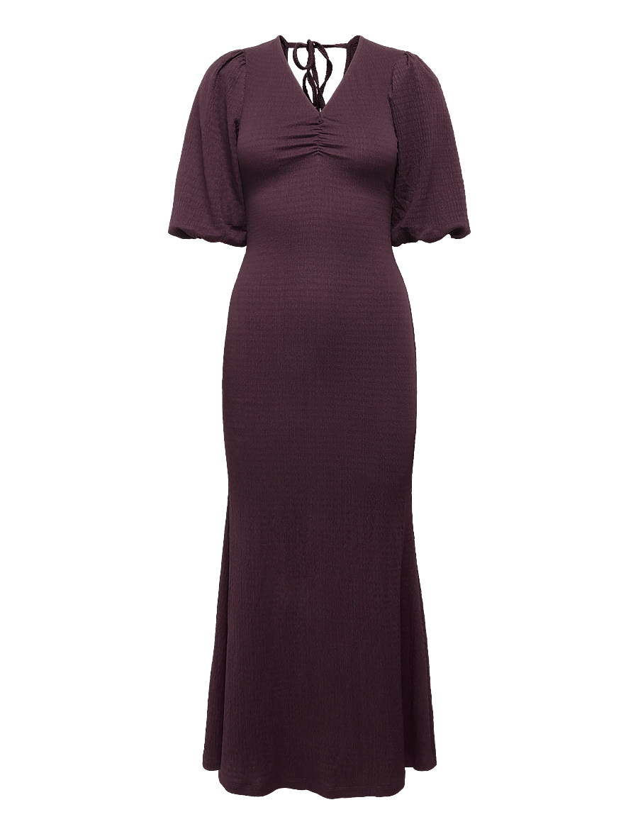 Bubbleroom - Structure Puff Sleeve Dress - maxiklänningar - dark plum - 1