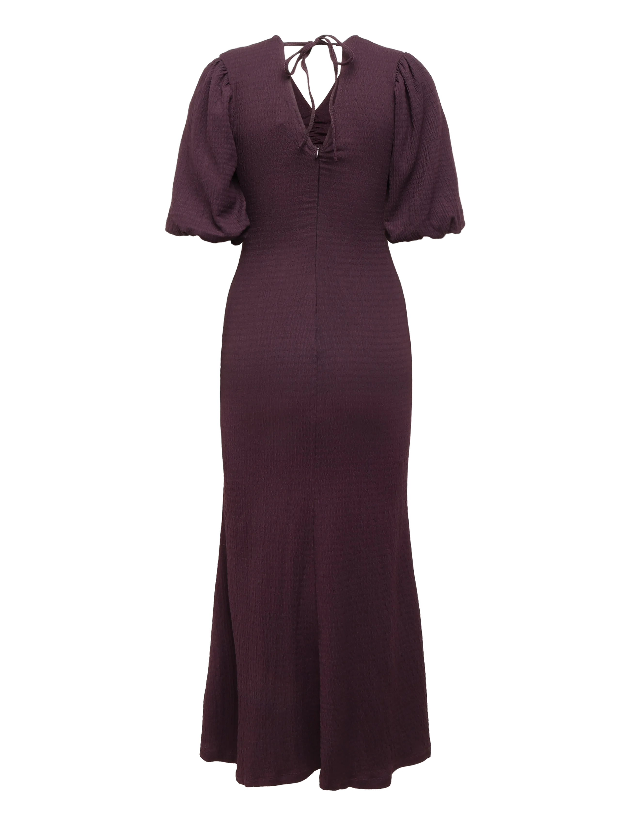 Bubbleroom - Structure Puff Sleeve Dress - maxiklänningar - dark plum - 2