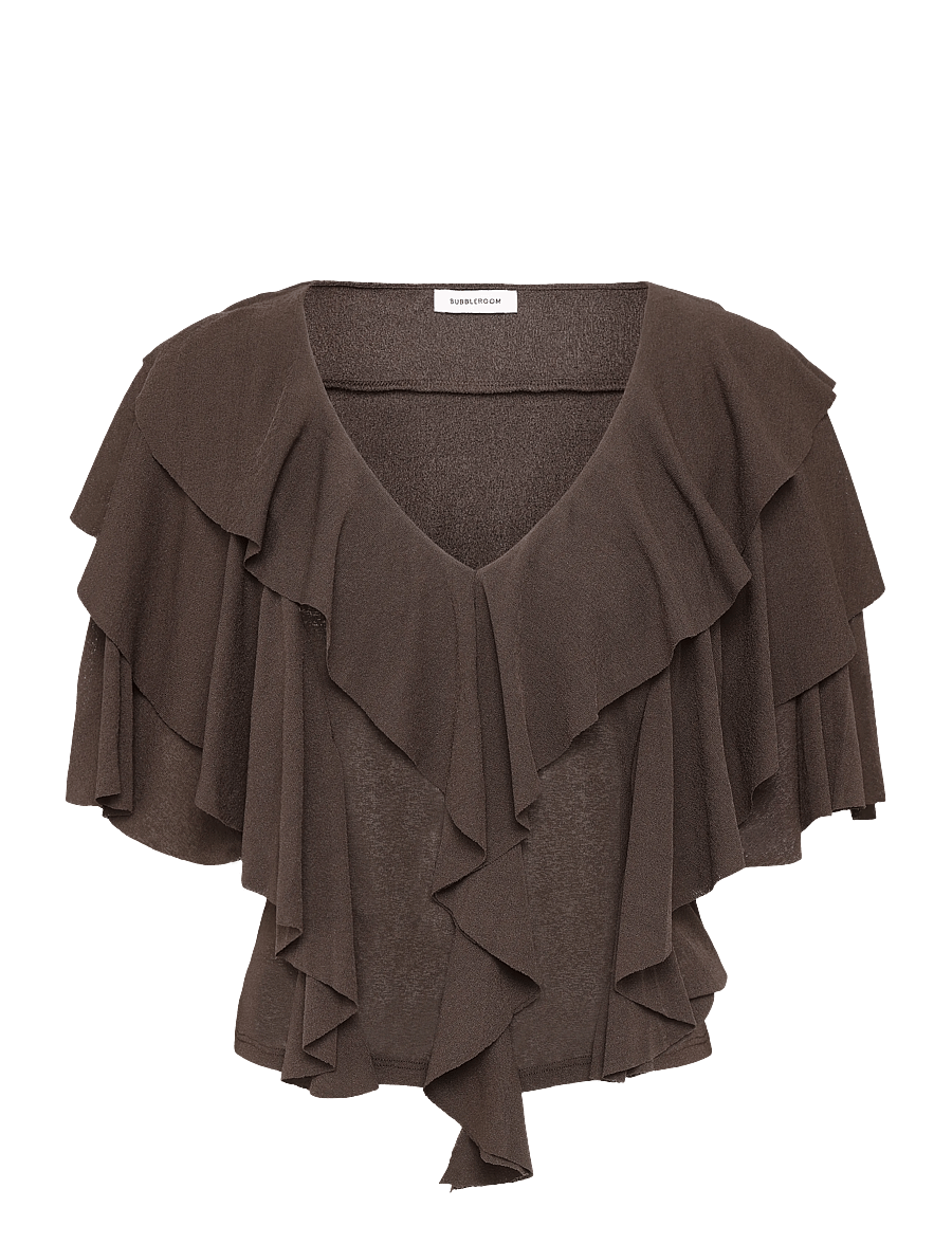 Bubbleroom - Flounce Top - kurzärmelige blusen - brown - 1