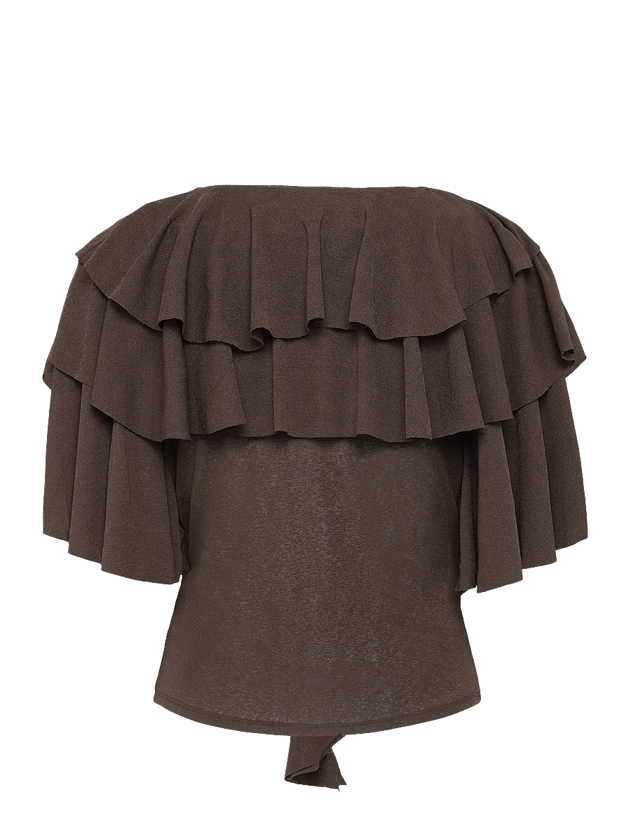 Bubbleroom - Flounce Top - kurzärmelige blusen - brown - 2