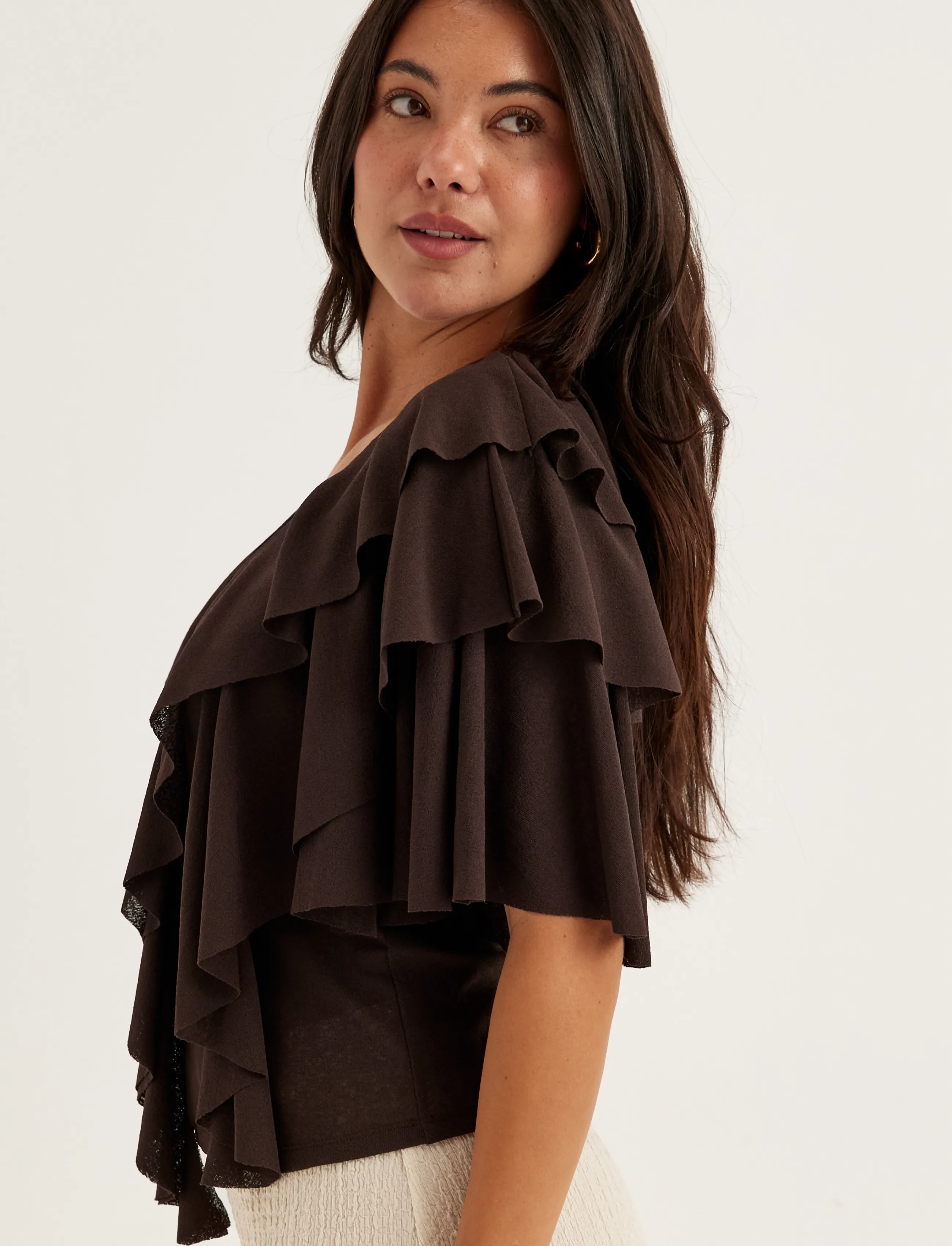 Bubbleroom - Flounce Top - lühikeste varrukatega pluusid - brown - 4