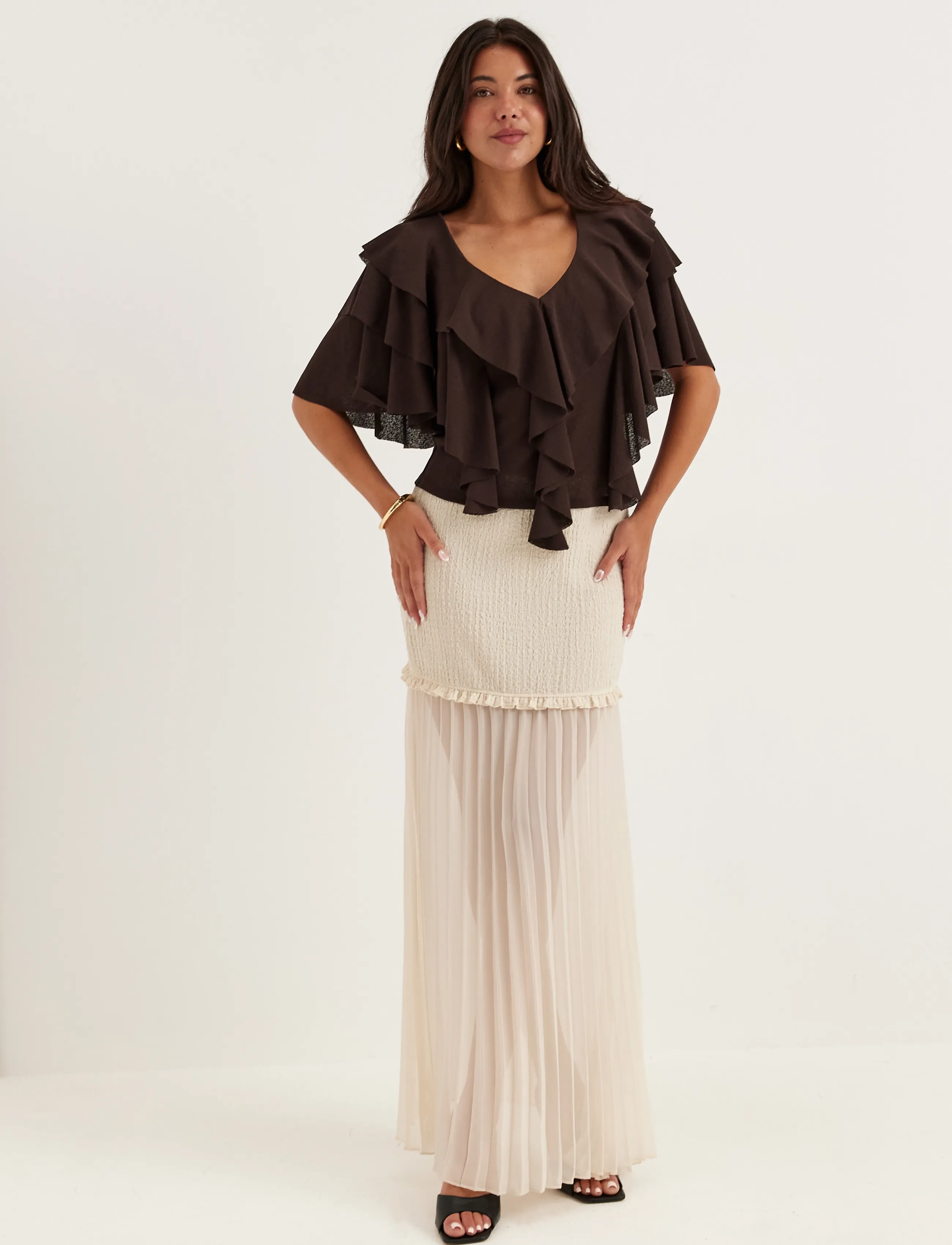 Bubbleroom - Flounce Top - lühikeste varrukatega pluusid - brown - 5