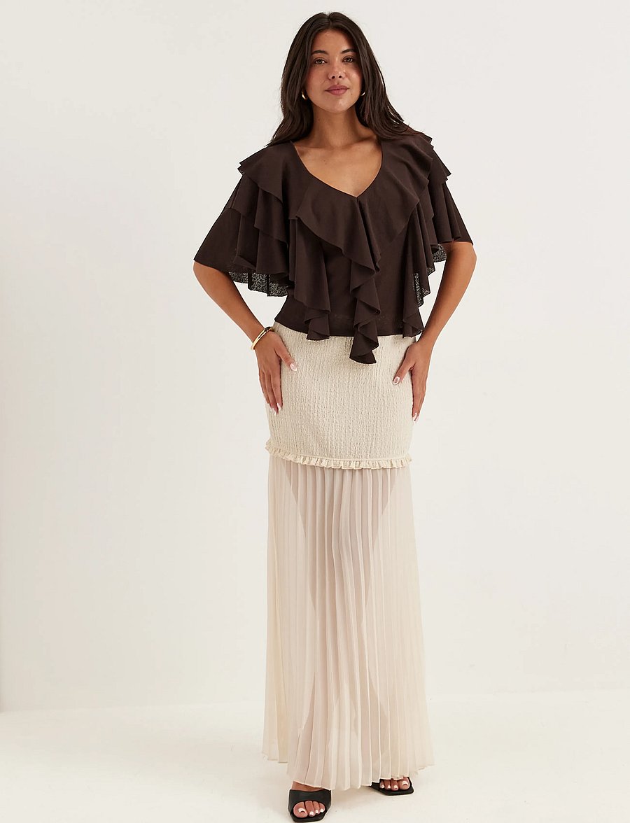 Bubbleroom - Flounce Top - kurzärmelige blusen - brown - 5