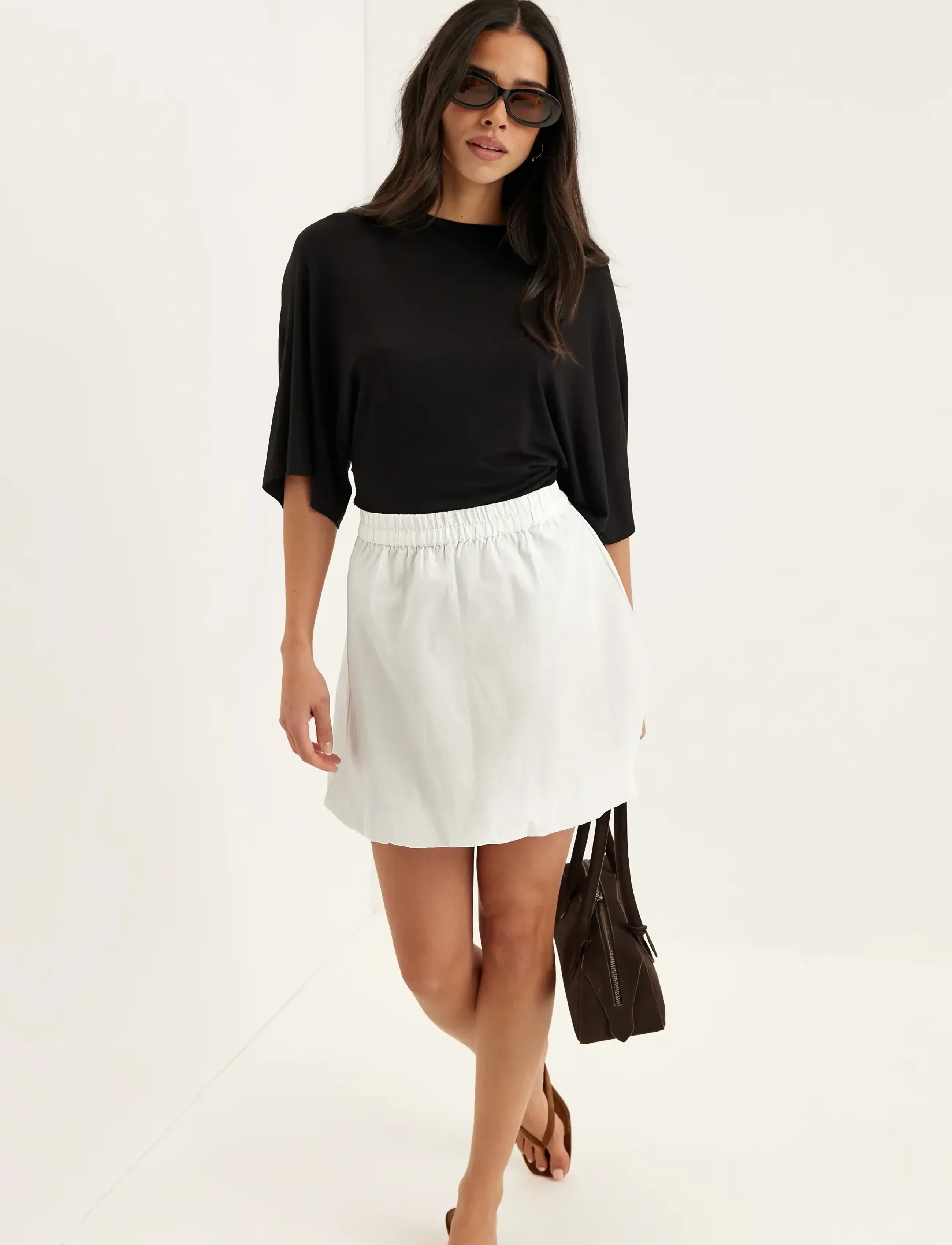 Bubbleroom Balloon Short Cotton Skirt, Kvinder, Ballon Kort Nederdel, Hvid, Str: L