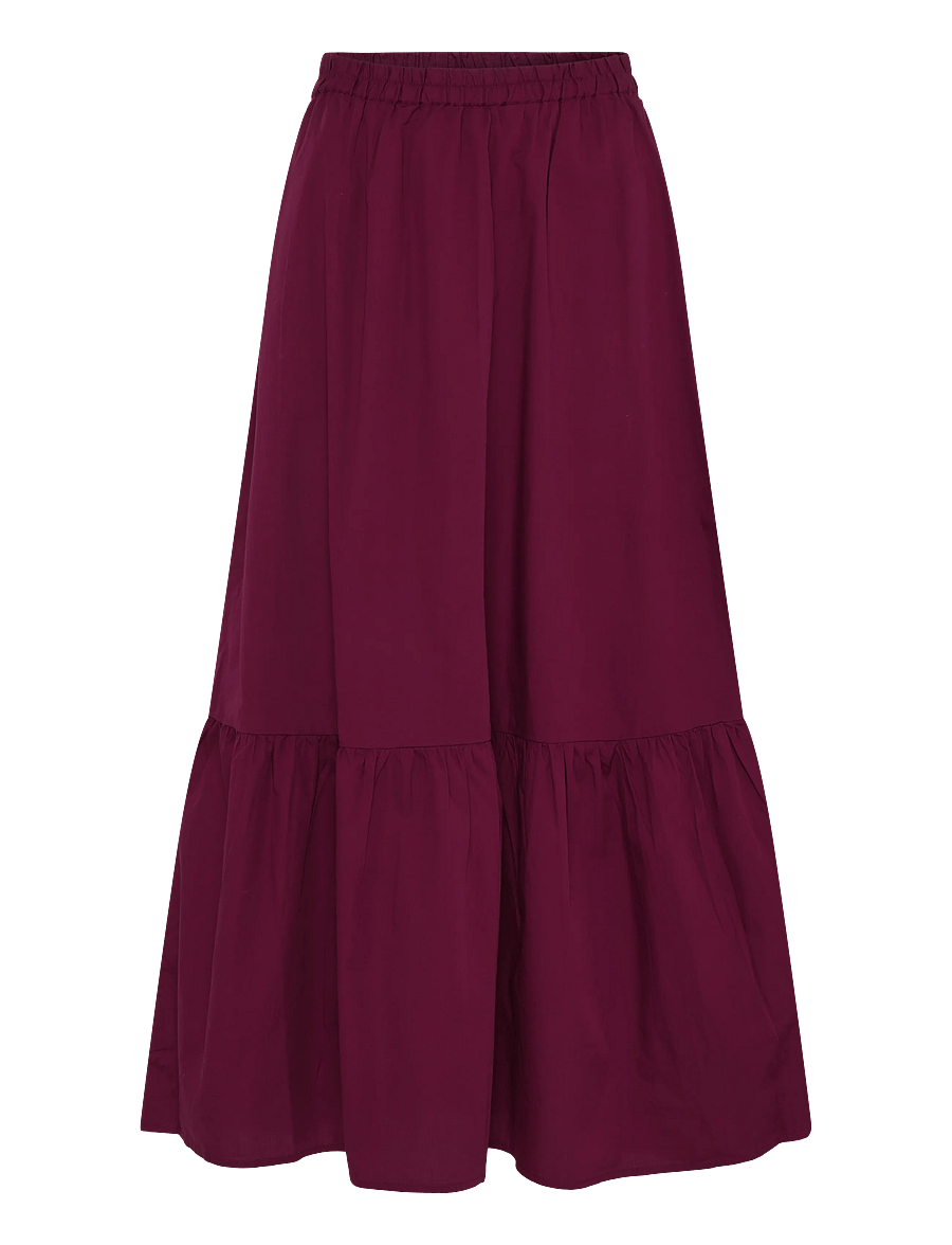 Bubbleroom - Flounce Detail Cotton Skirt - maksiseelikud - dark plum - 1