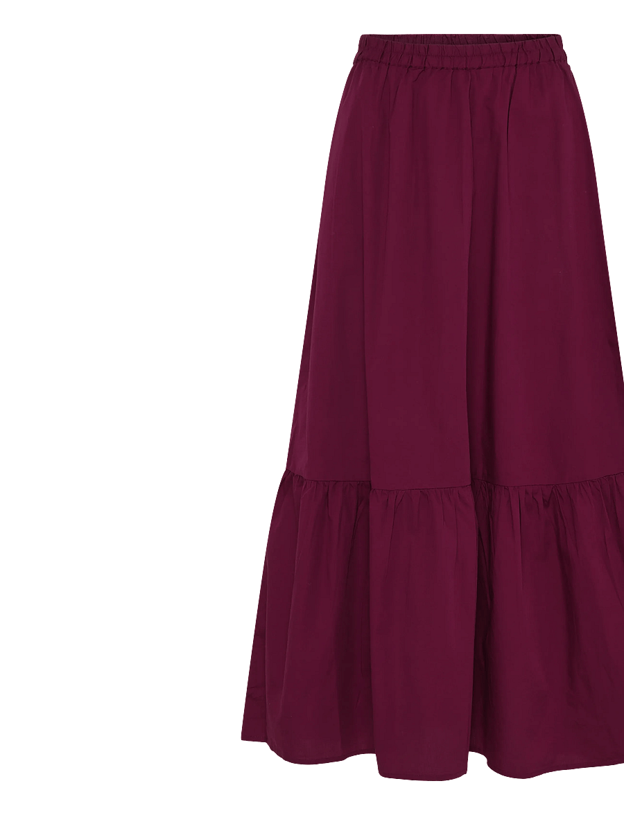 Bubbleroom - Flounce Detail Cotton Skirt - maksiseelikud - dark plum - 2