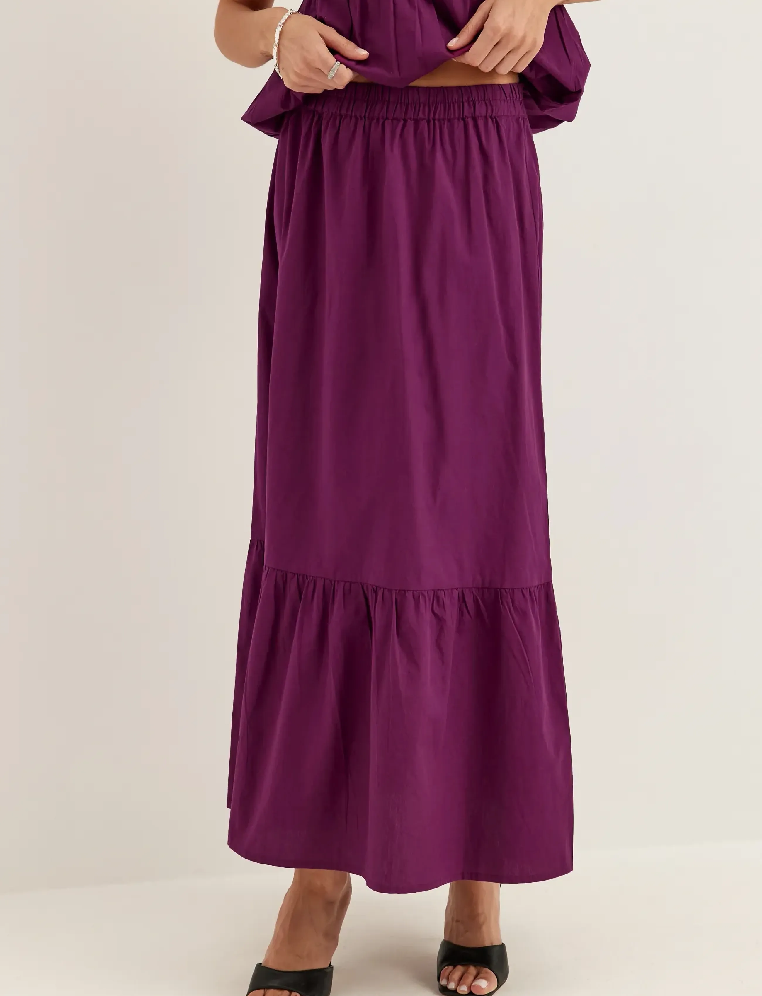 Bubbleroom - Flounce Detail Cotton Skirt - dark plum - 3