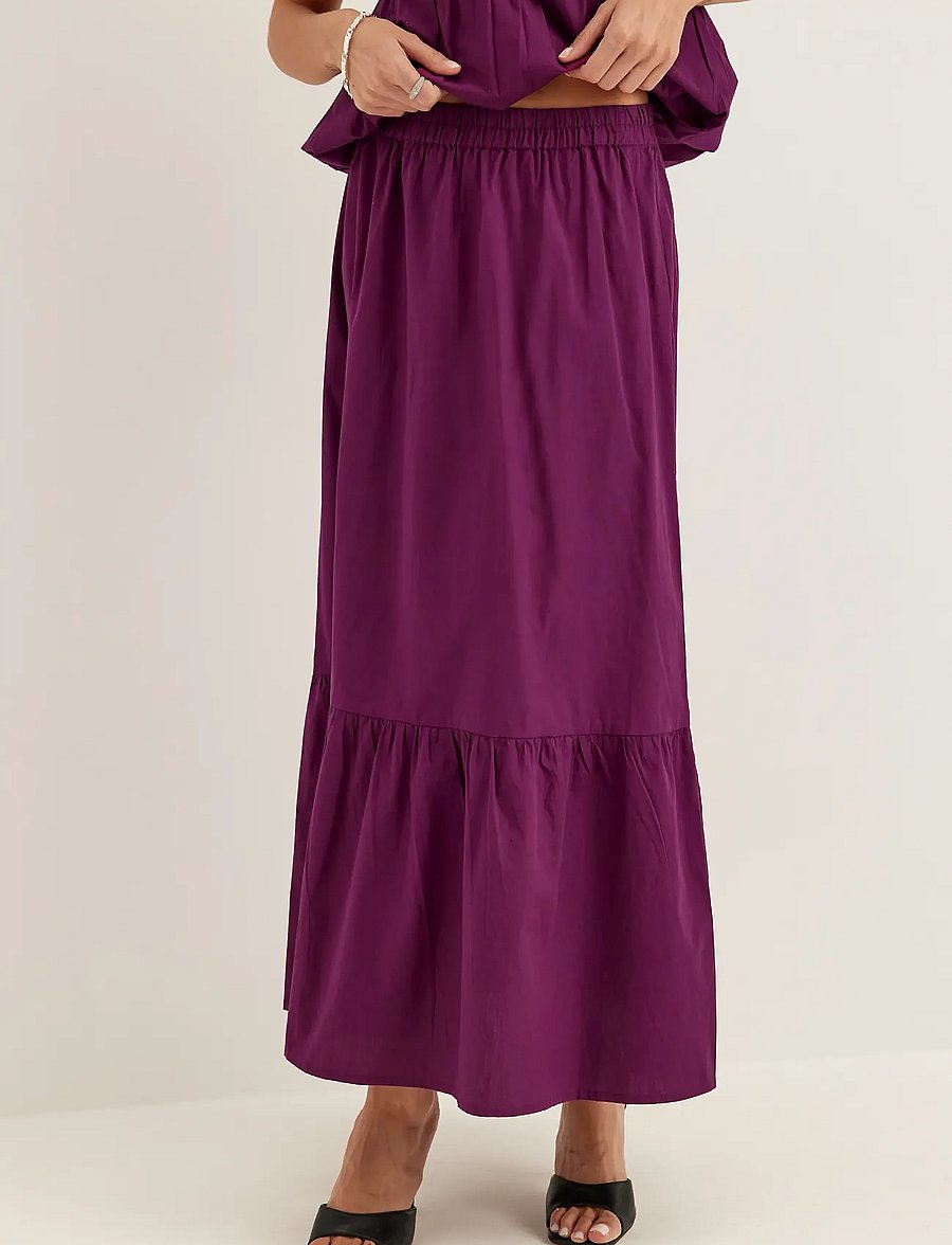 Bubbleroom - Flounce Detail Cotton Skirt - maksiseelikud - dark plum - 3