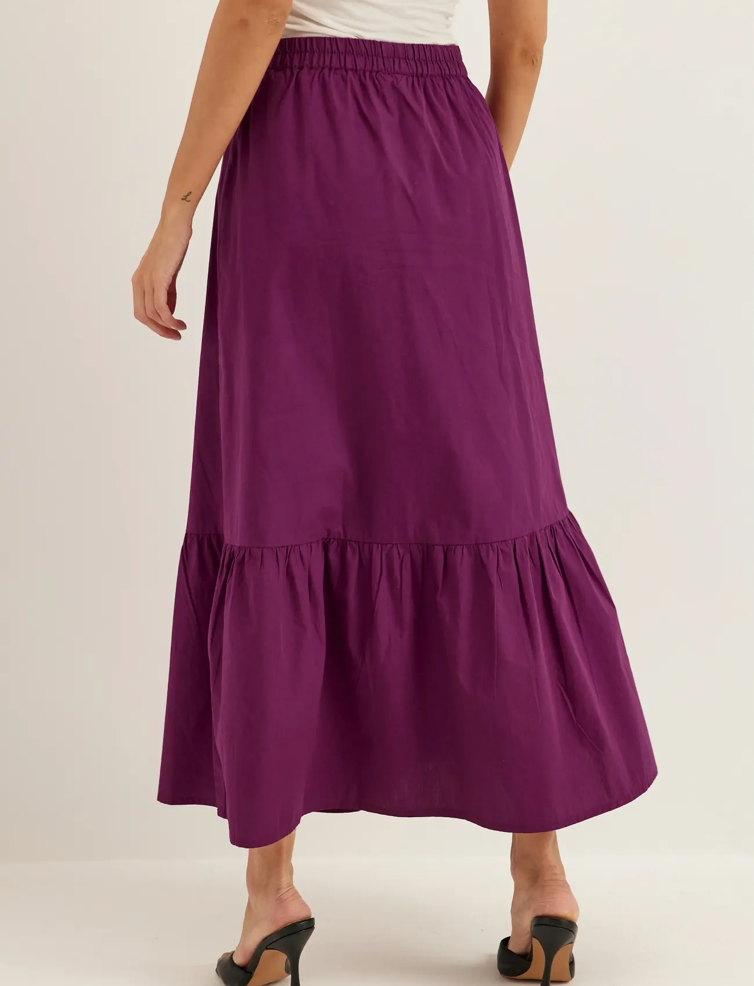 Bubbleroom - Flounce Detail Cotton Skirt - dark plum - 4