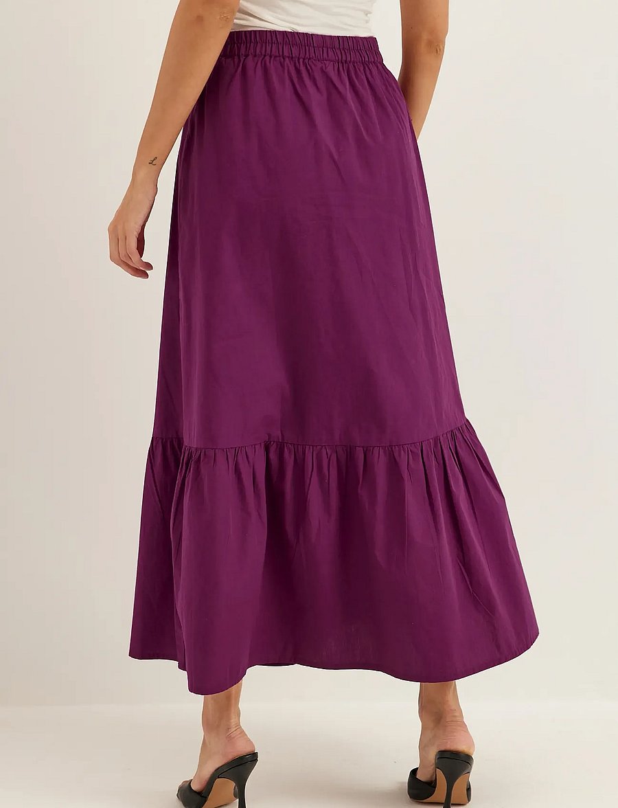 Bubbleroom - Flounce Detail Cotton Skirt - maksiseelikud - dark plum - 4