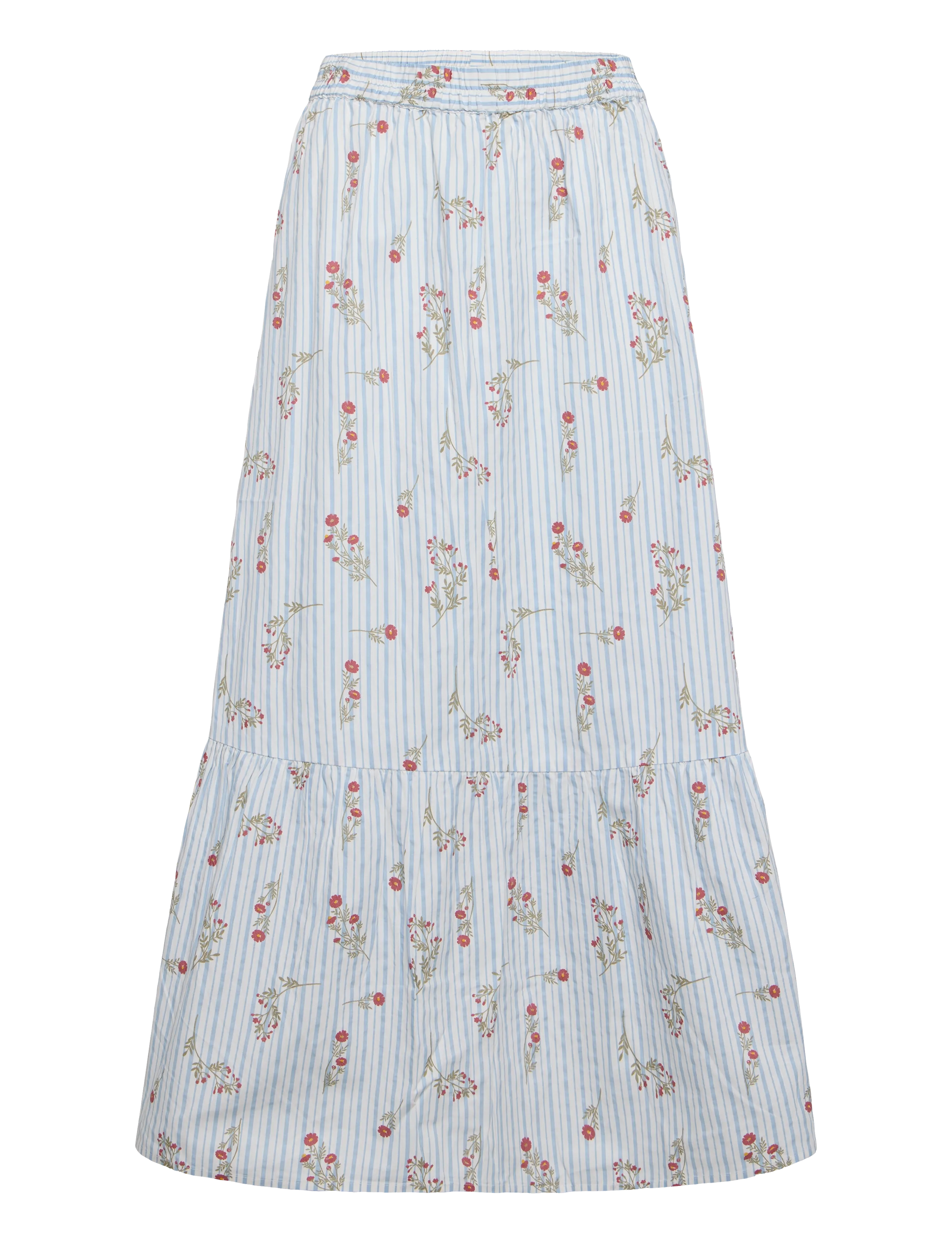 Bubbleroom Flounce Detail Cotton Skirt - Tøj - STRIPED / white