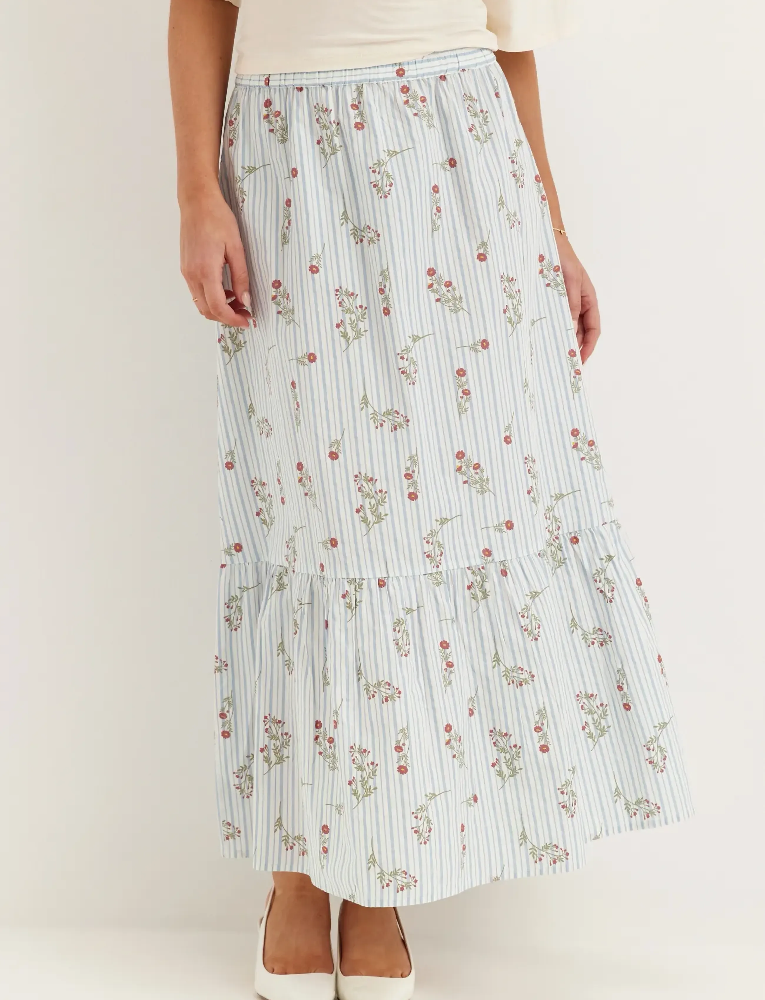 Bubbleroom - Flounce Detail Cotton Skirt - striped - 3