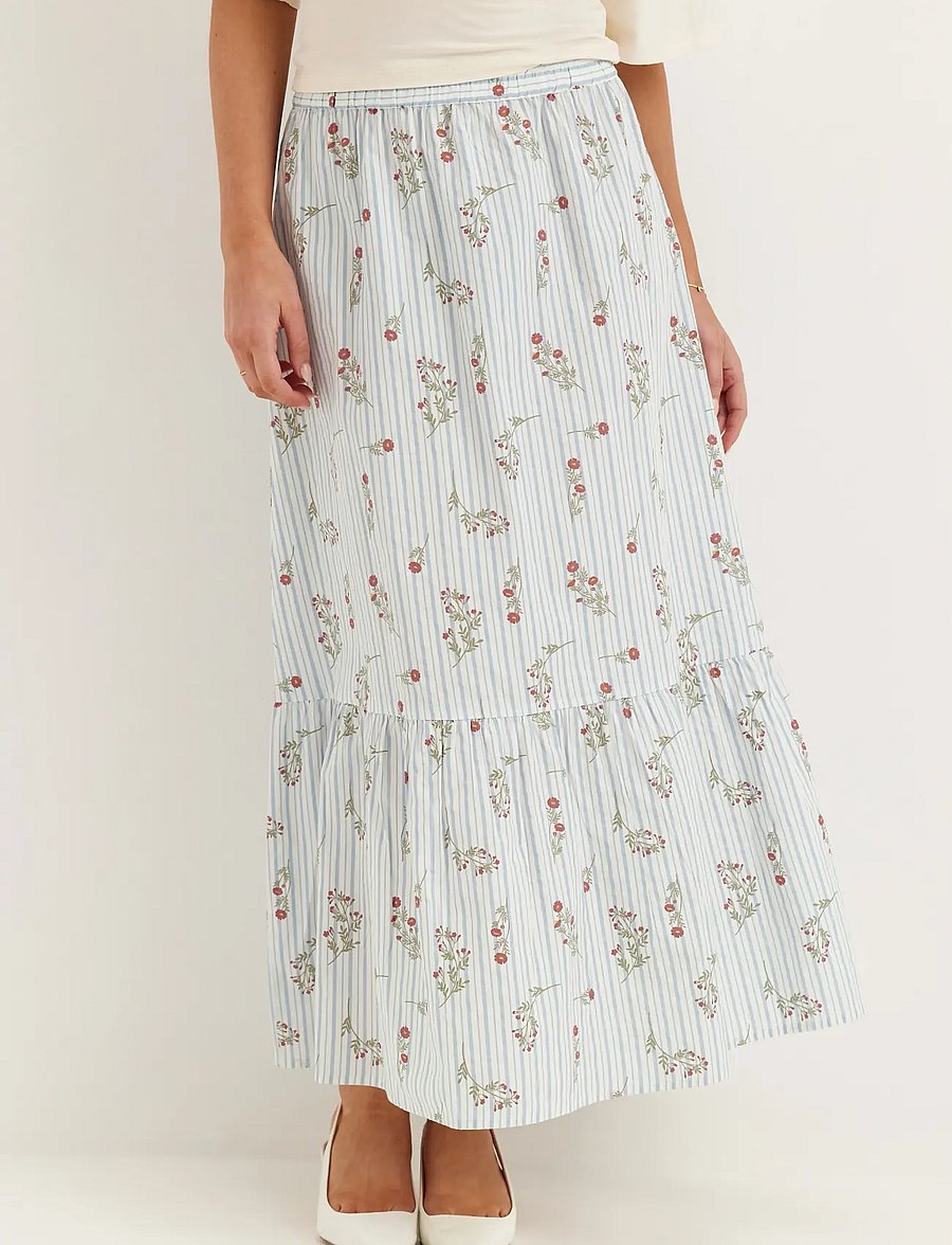 Bubbleroom - Flounce Detail Cotton Skirt - maxi röcke - striped - 3