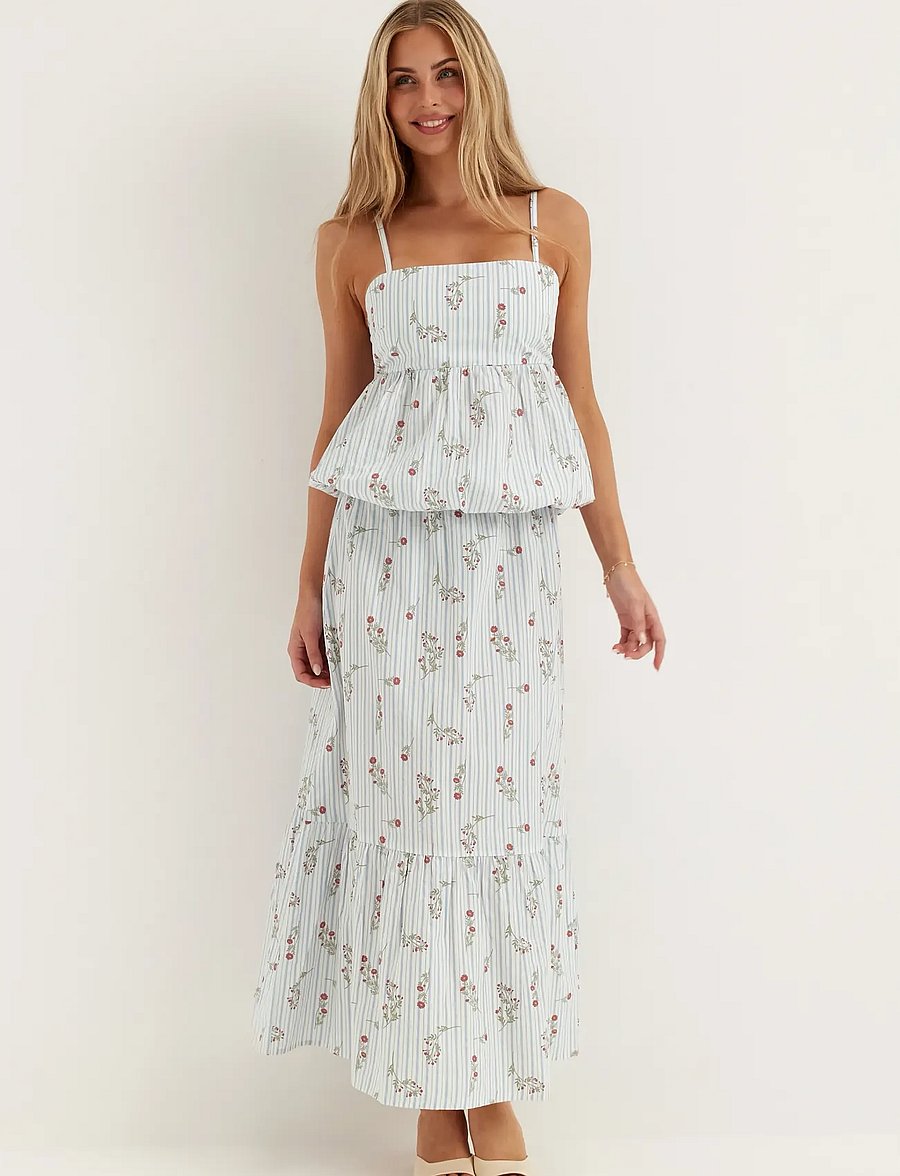 Bubbleroom - Flounce Detail Cotton Skirt - maxi röcke - striped - 5