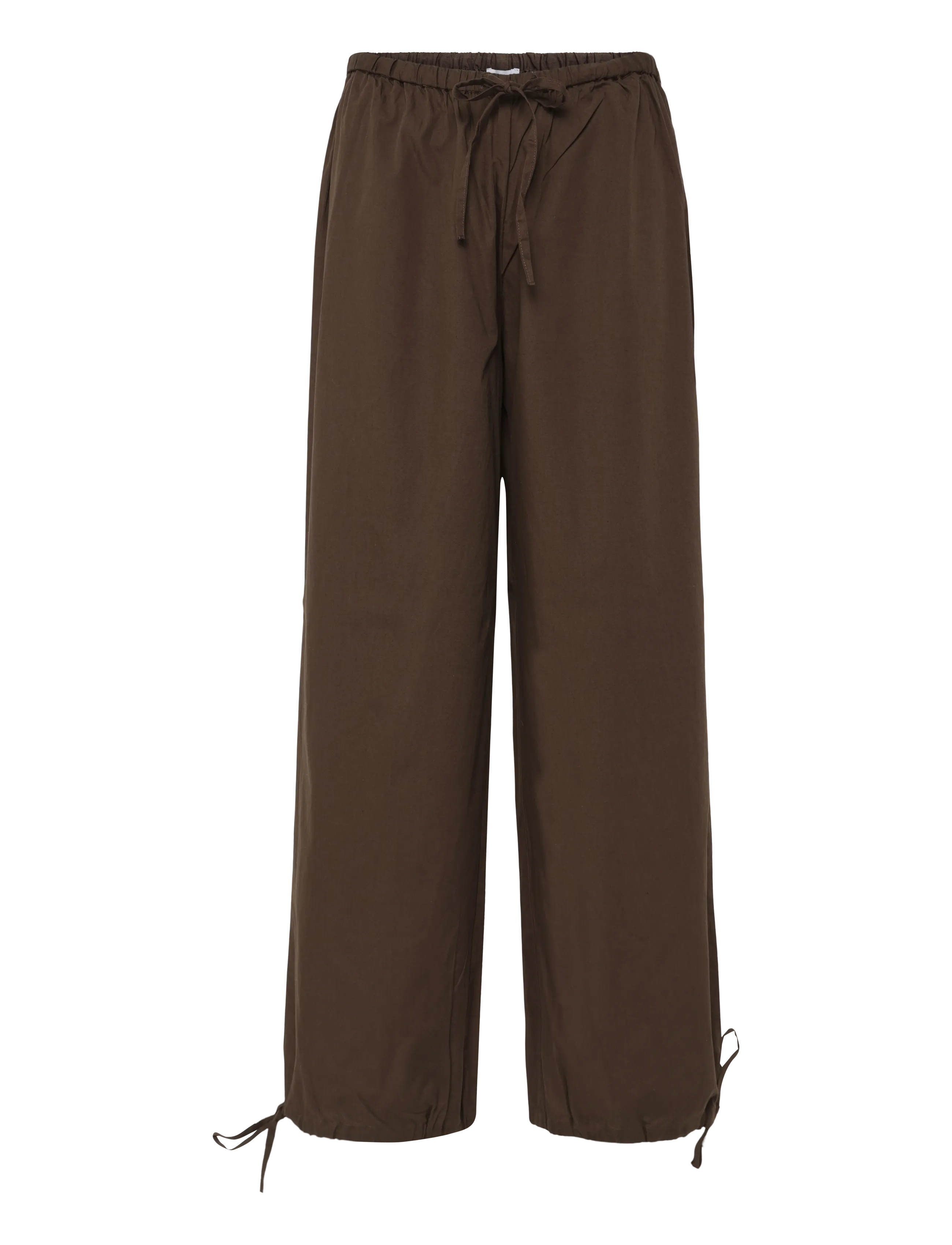 Bubbleroom - Tie Detail Cotton Trousers - wide leg trousers - brown - 1