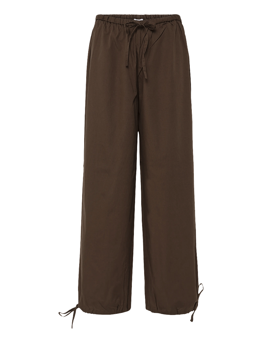 Bubbleroom - Tie Detail Cotton Trousers - hosen mit weitem bein - brown - 1