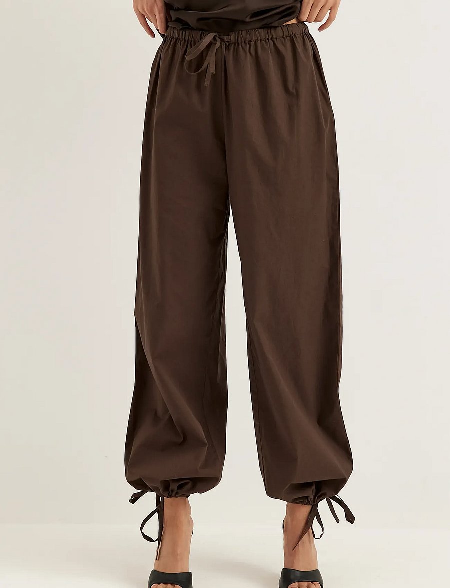 Bubbleroom - Tie Detail Cotton Trousers - hosen mit weitem bein - brown - 3