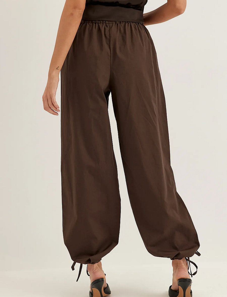 Bubbleroom - Tie Detail Cotton Trousers - hosen mit weitem bein - brown - 4