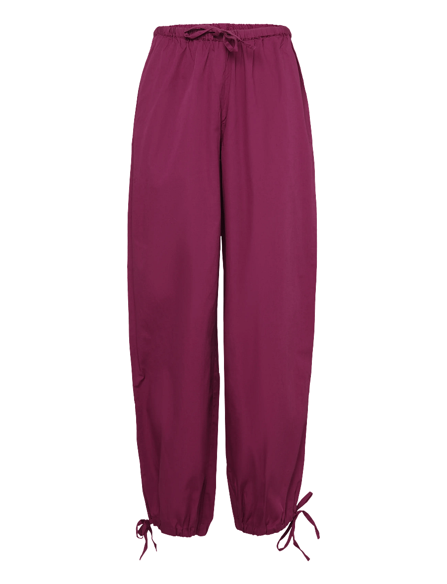 Bubbleroom - Tie Detail Cotton Trousers - bukser med brede ben - dark plum - 1