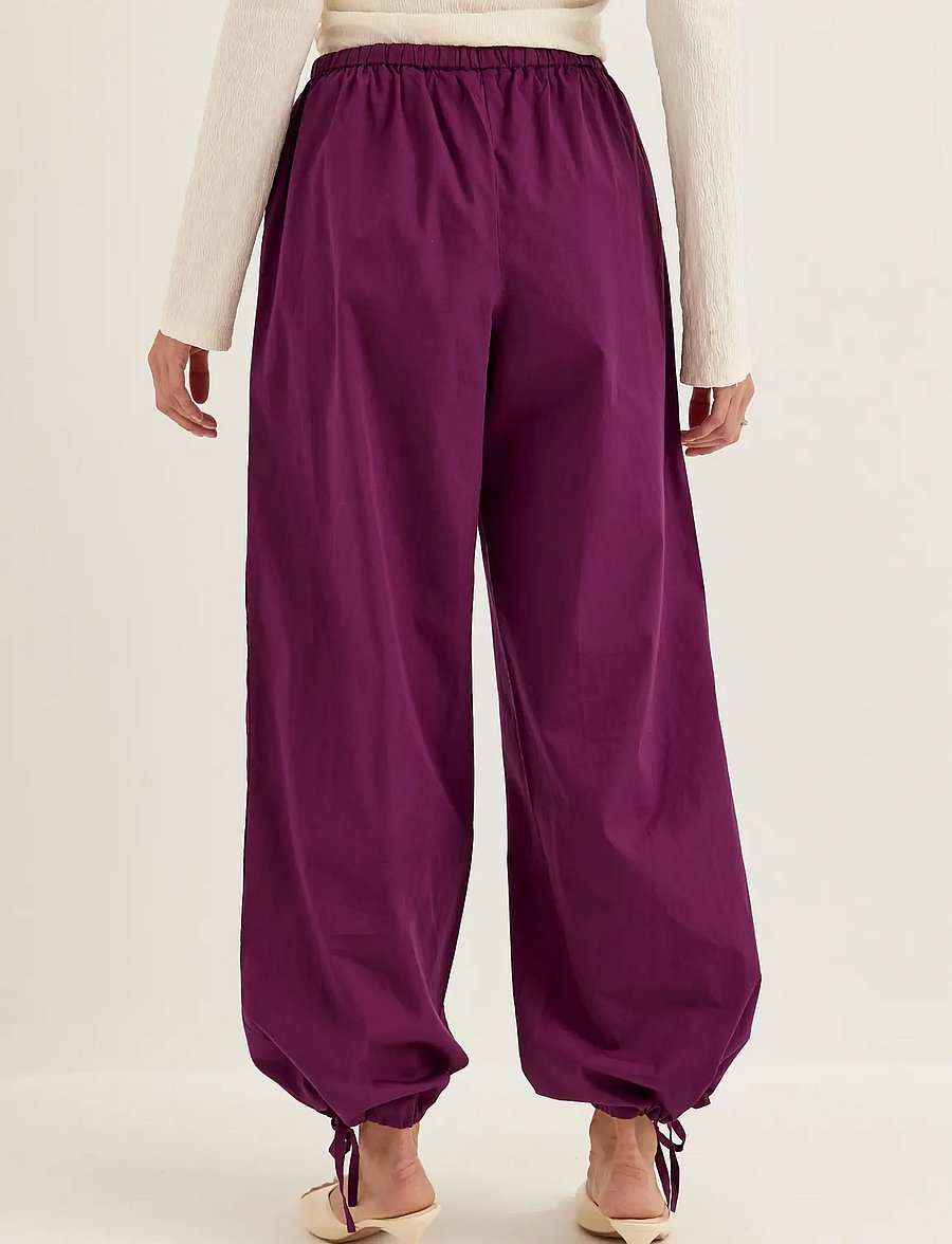 Bubbleroom - Tie Detail Cotton Trousers - bukser med brede ben - dark plum - 4