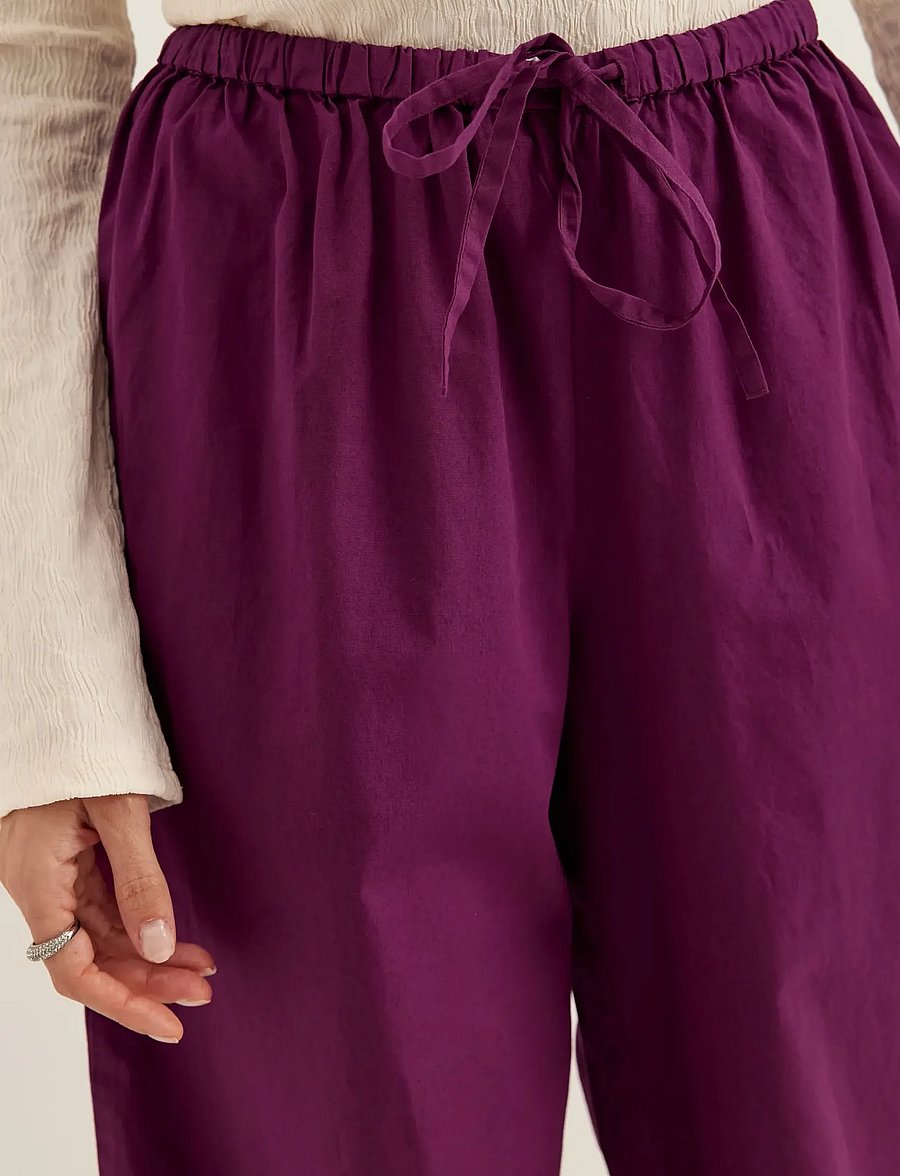 Bubbleroom - Tie Detail Cotton Trousers - bukser med brede ben - dark plum - 5