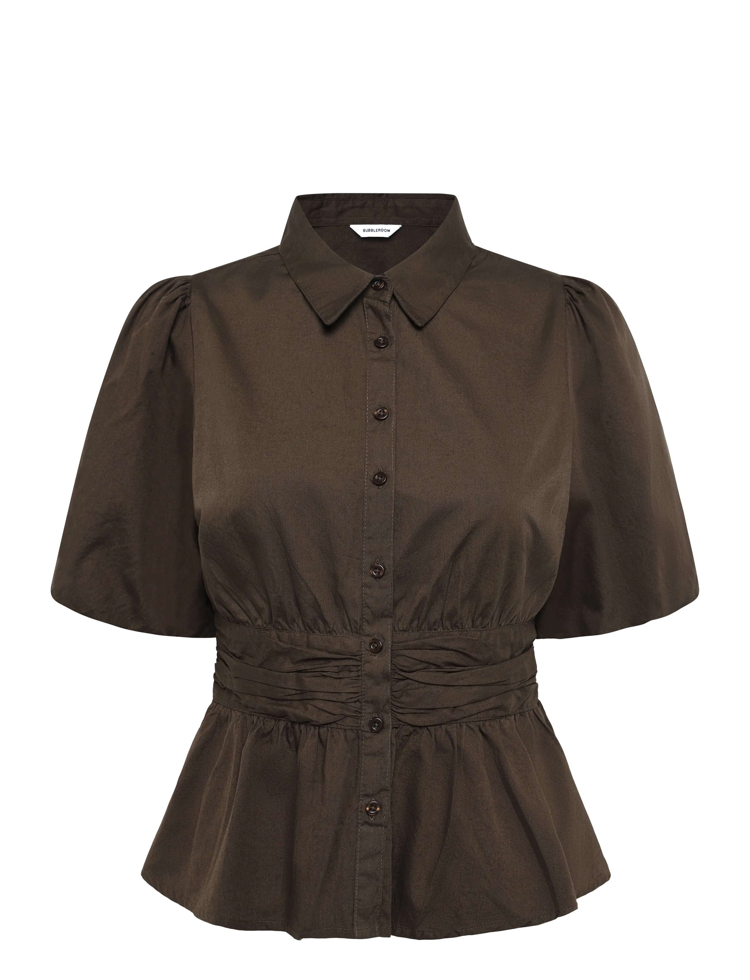 Bubbleroom Waist Detail Cotton Blouse - Tøj - BROWN / brown